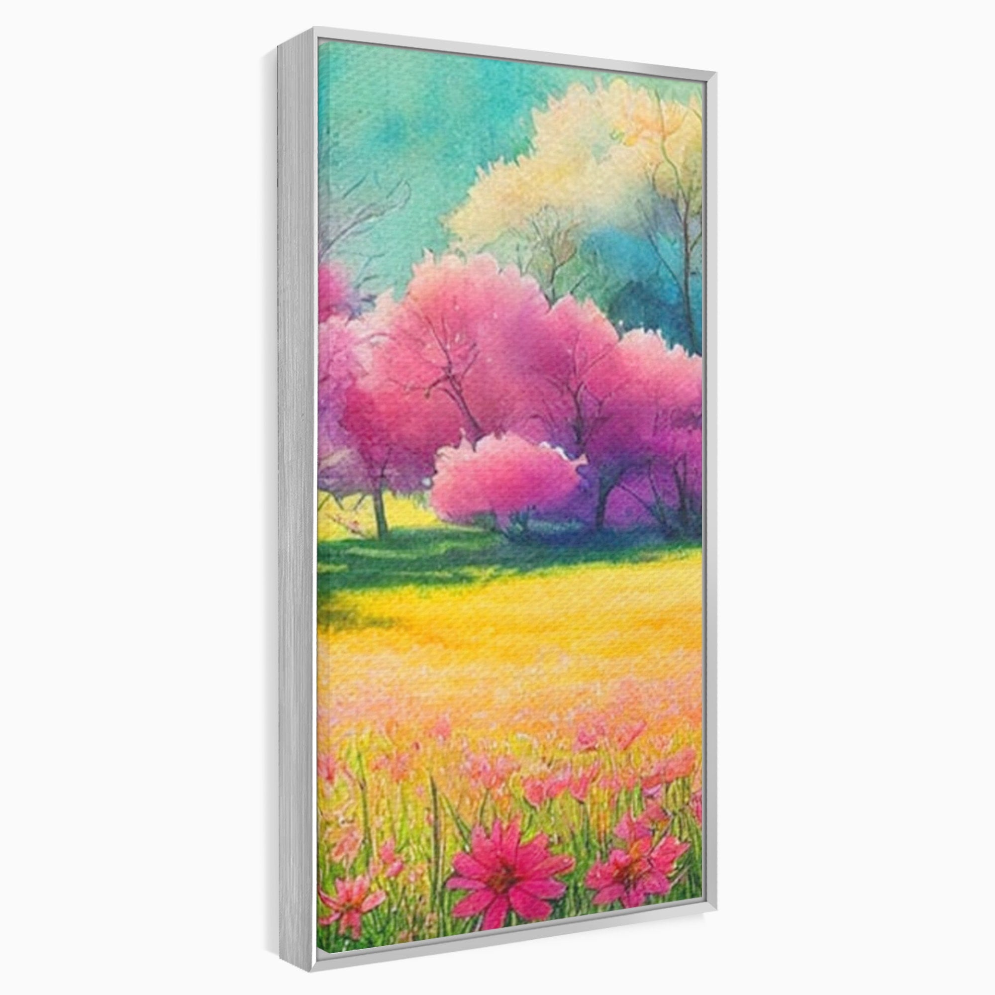 Set 2 Tablouri Canvas Premium LuxCanva® A2-1277, Copaci Roz, Living, Flori, Campie, Arbori, Cer, Dormitor, Culori Vibrante