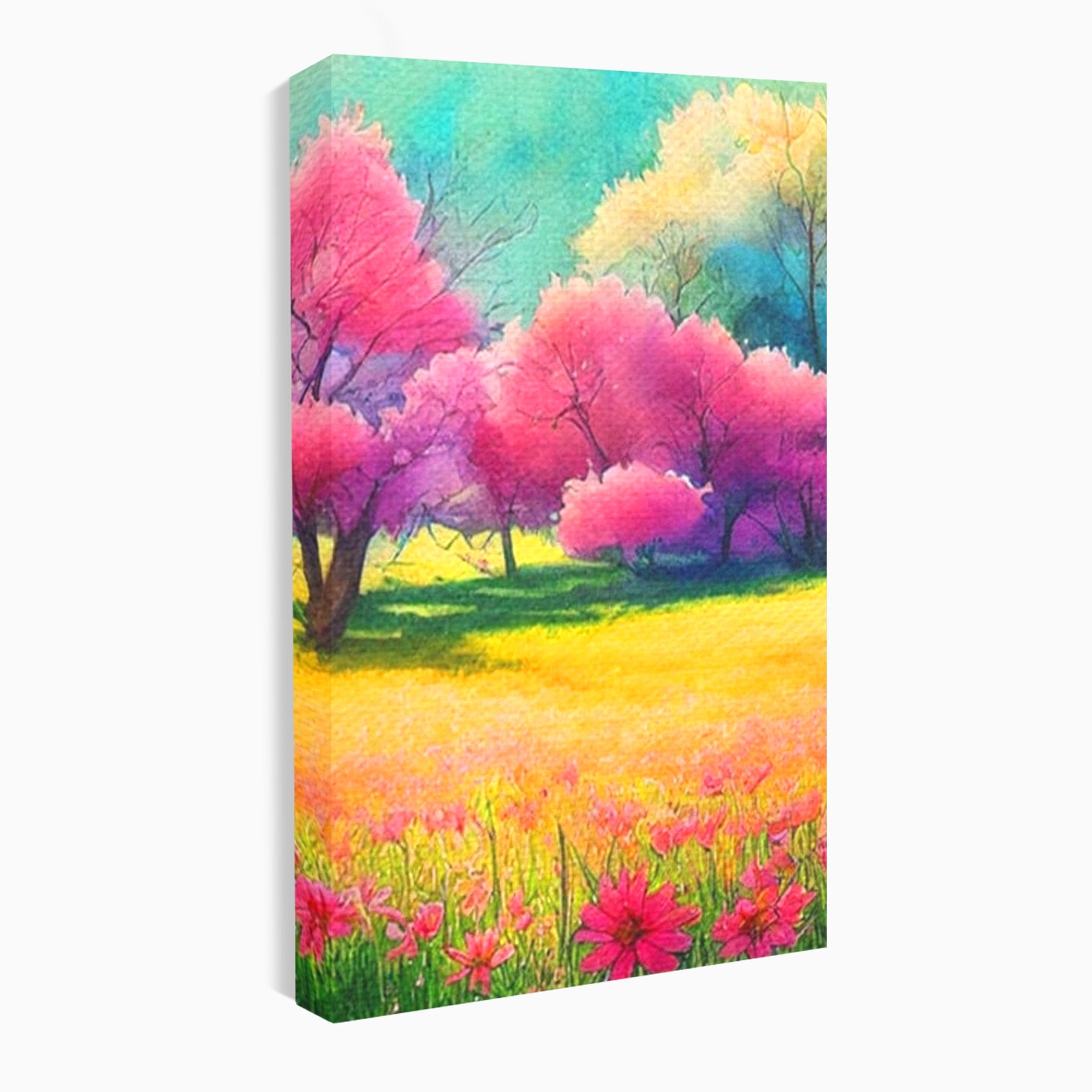 Set 2 Tablouri Canvas Premium LuxCanva® A2-1277, Copaci Roz, Living, Flori, Campie, Arbori, Cer, Dormitor, Culori Vibrante