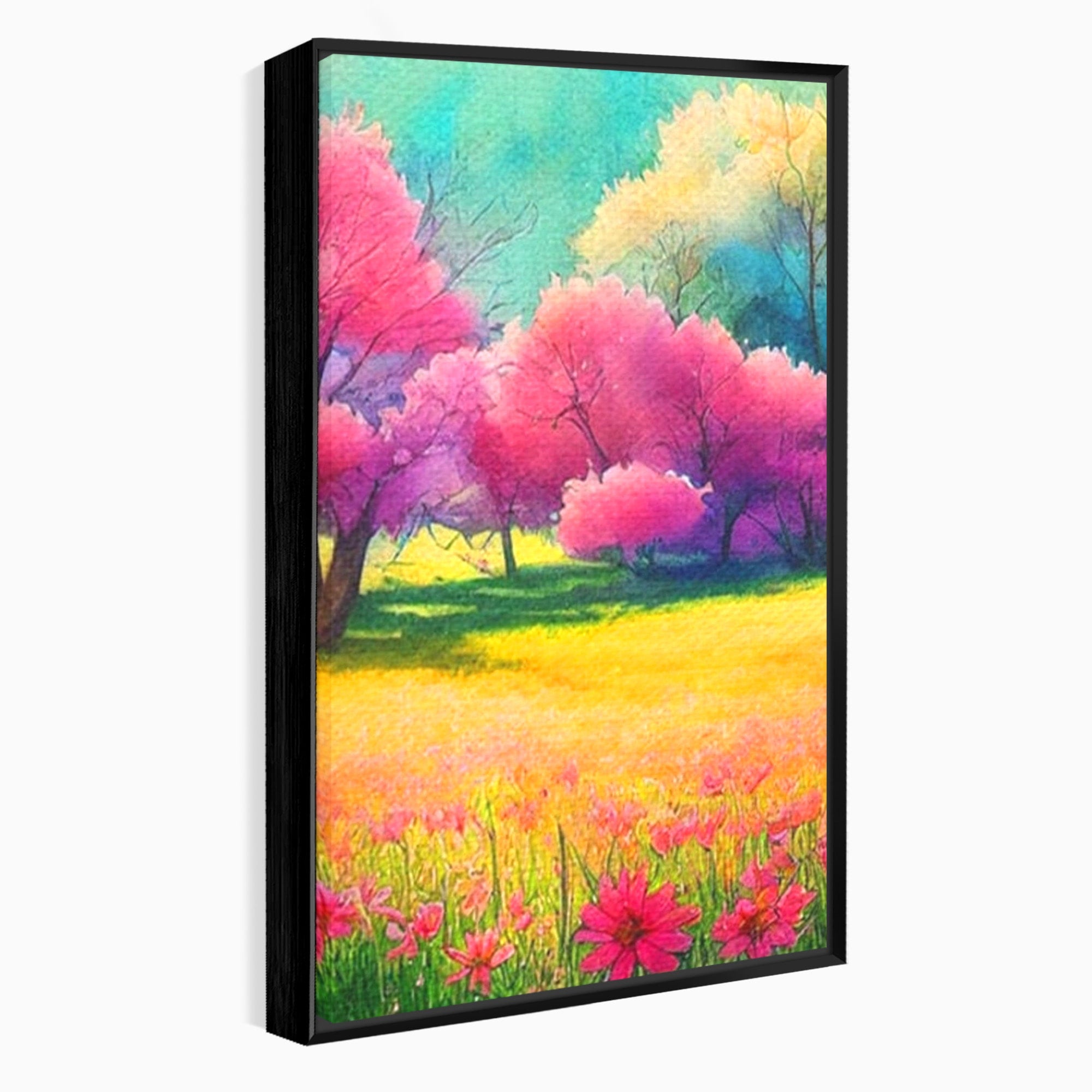 Set 2 Tablouri Canvas Premium LuxCanva® A2-1277, Copaci Roz, Living, Flori, Campie, Arbori, Cer, Dormitor, Culori Vibrante