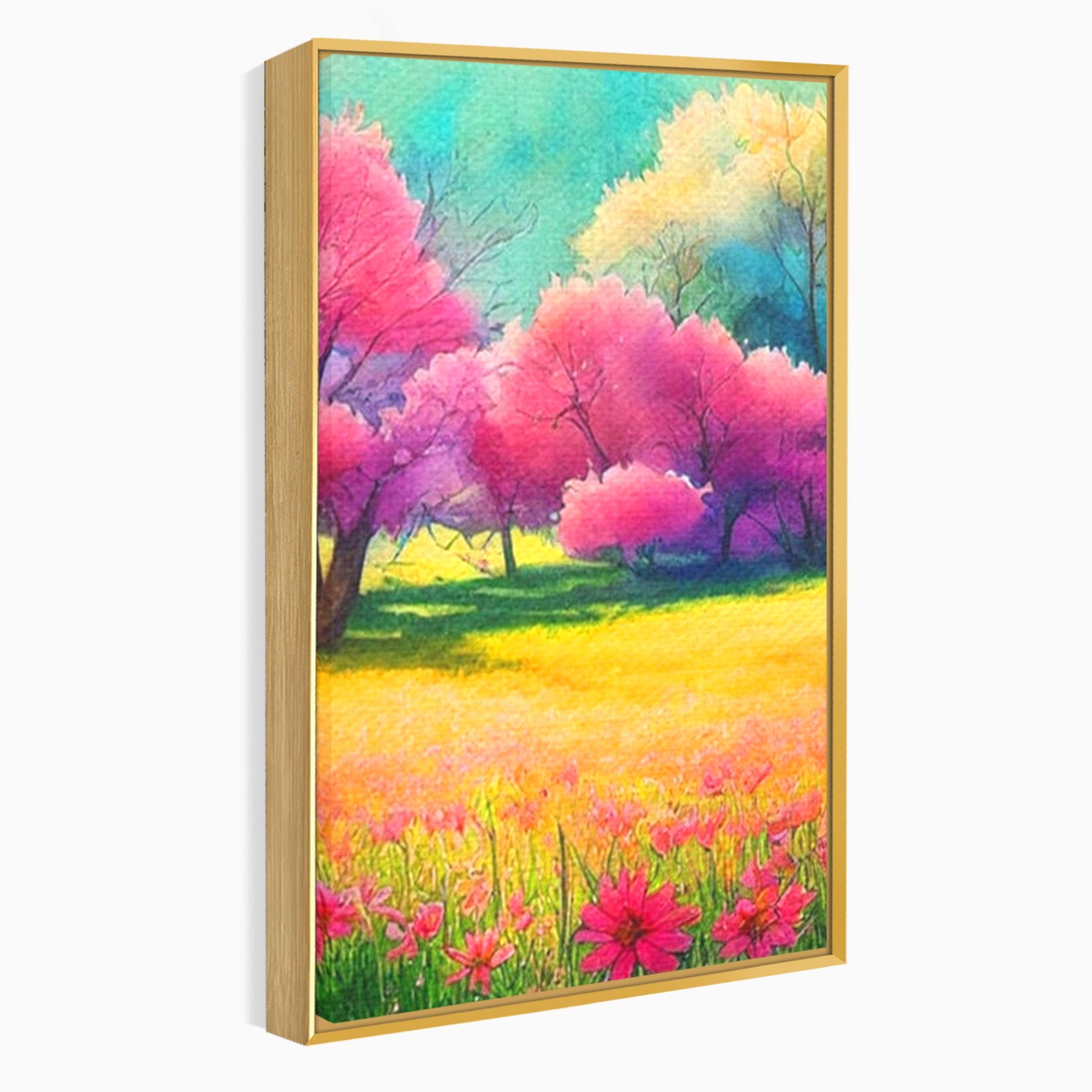 Set 2 Tablouri Canvas Premium LuxCanva® A2-1277, Copaci Roz, Living, Flori, Campie, Arbori, Cer, Dormitor, Culori Vibrante