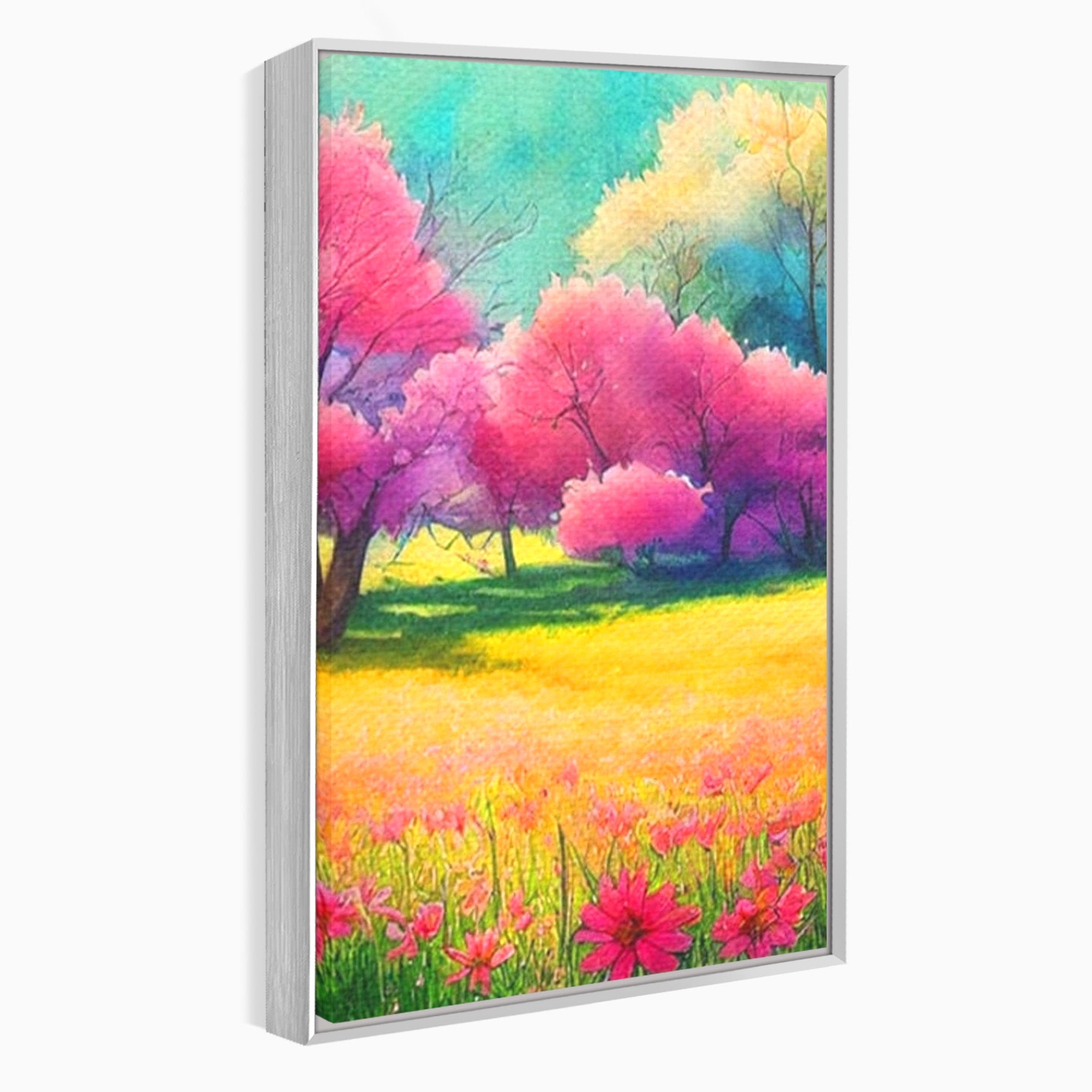 Set 2 Tablouri Canvas Premium LuxCanva® A2-1277, Copaci Roz, Living, Flori, Campie, Arbori, Cer, Dormitor, Culori Vibrante