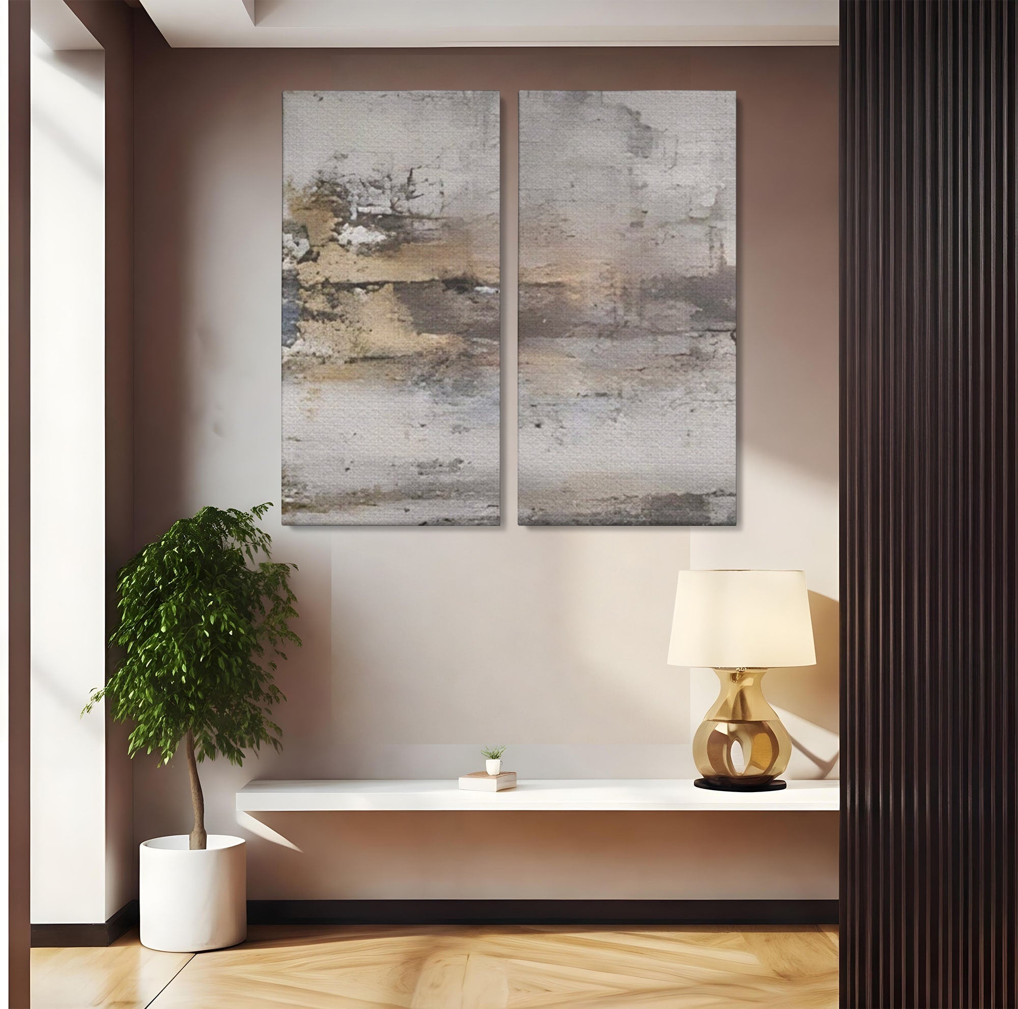 Set 2 Tablouri Canvas Premium LuxCanva® A2-1312, Abstract Gray, Living, Gri, Decorativ, Dormitor, Bronz, Culori Vibrante