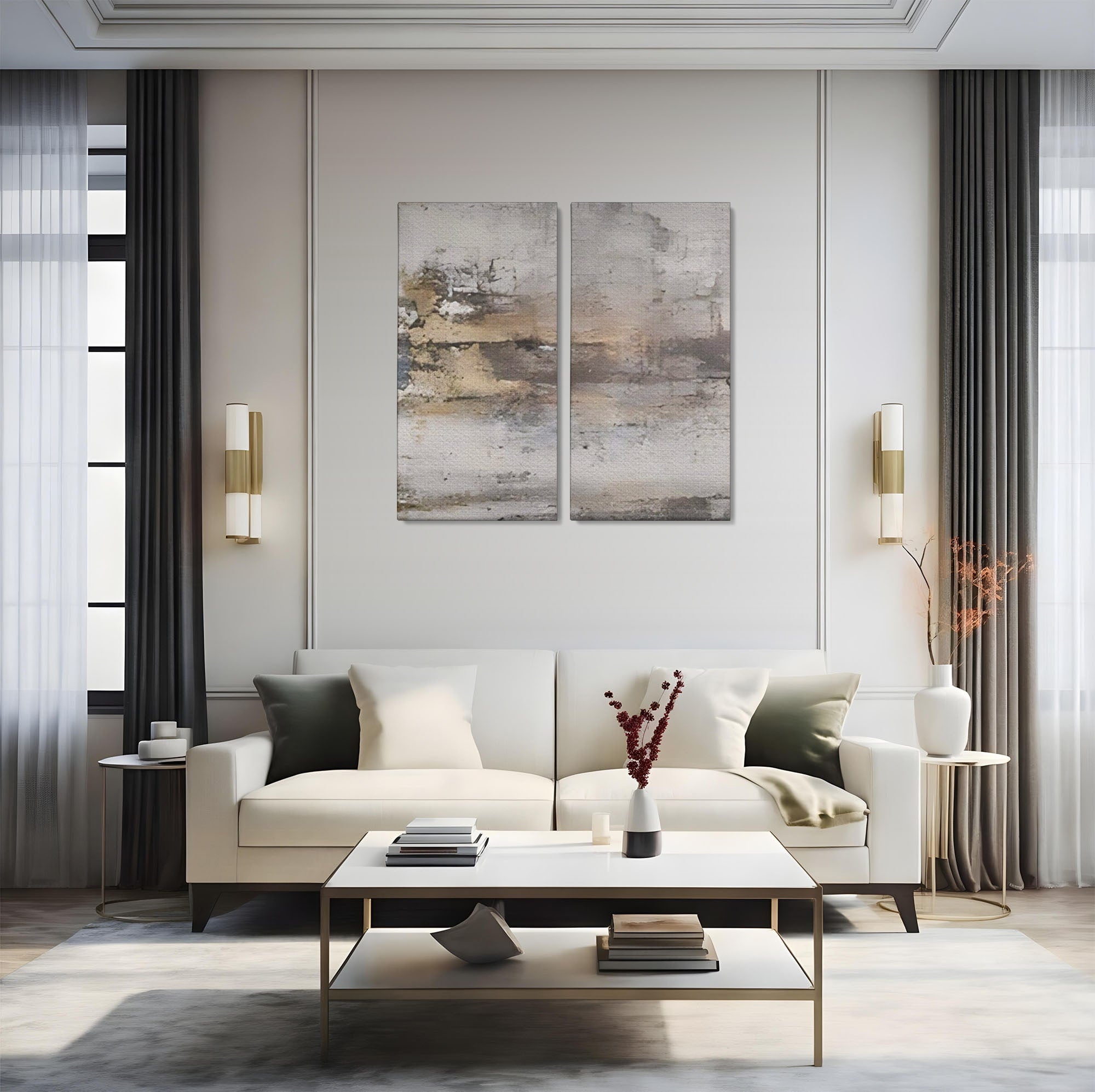 Set 2 Tablouri Canvas Premium LuxCanva® A2-1312, Abstract Gray, Living, Gri, Decorativ, Dormitor, Bronz, Culori Vibrante