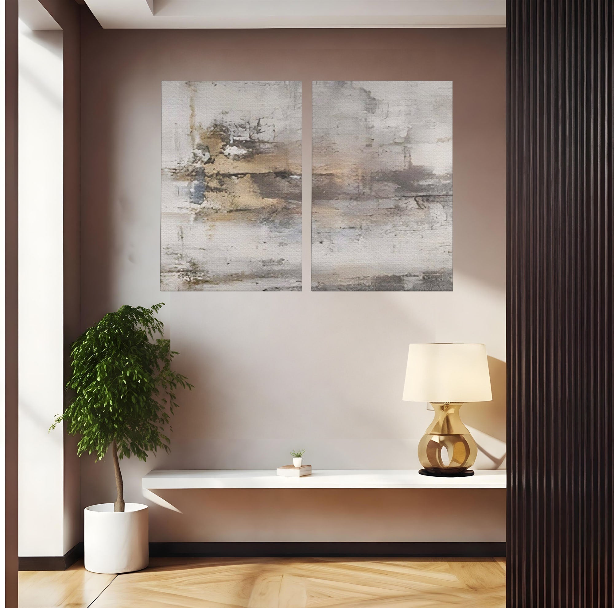 Set 2 Tablouri Canvas Premium LuxCanva® A2-1312, Abstract Gray, Living, Gri, Decorativ, Dormitor, Bronz, Culori Vibrante