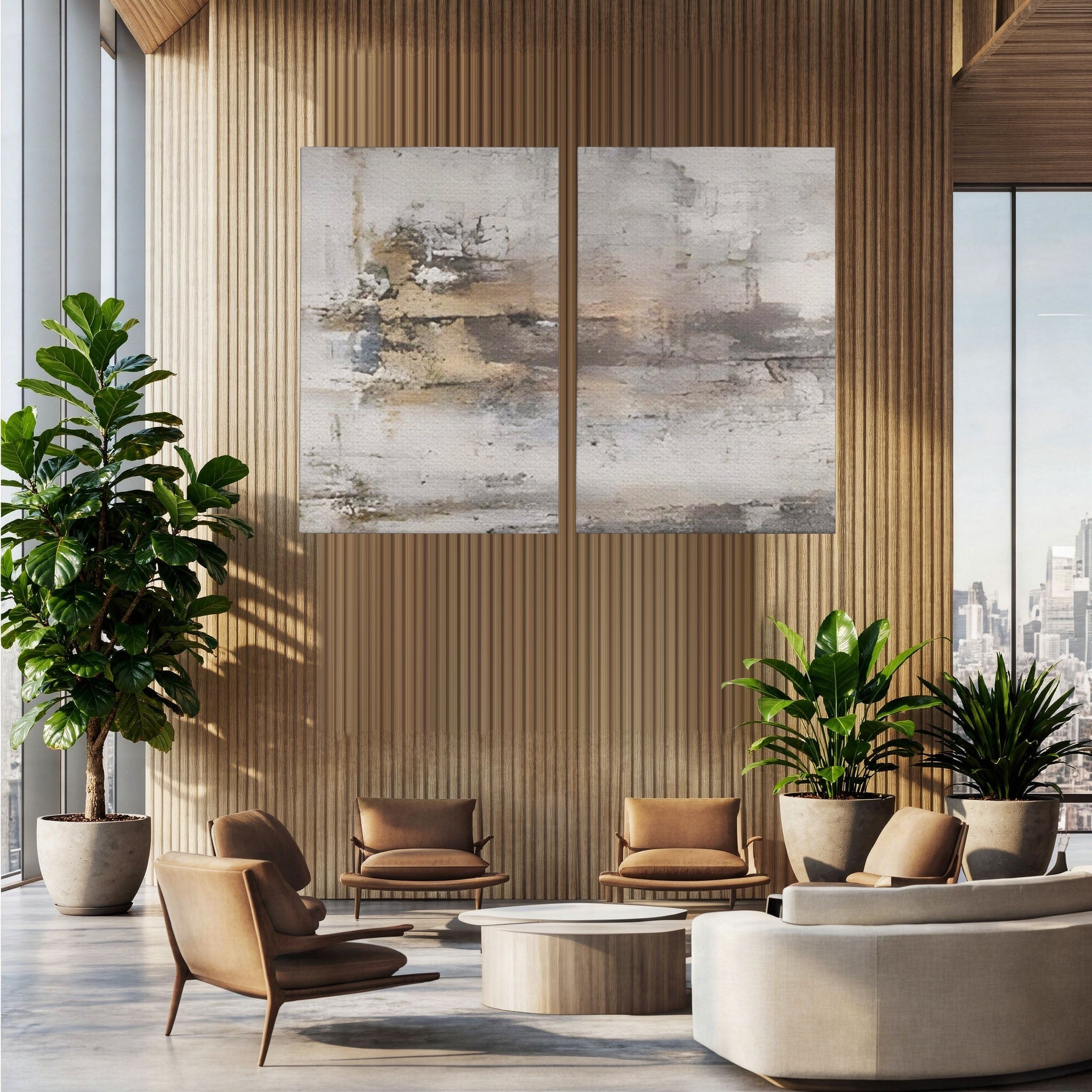 Set 2 Tablouri Canvas Premium LuxCanva® A2-1312, Abstract Gray, Living, Gri, Decorativ, Dormitor, Bronz, Culori Vibrante