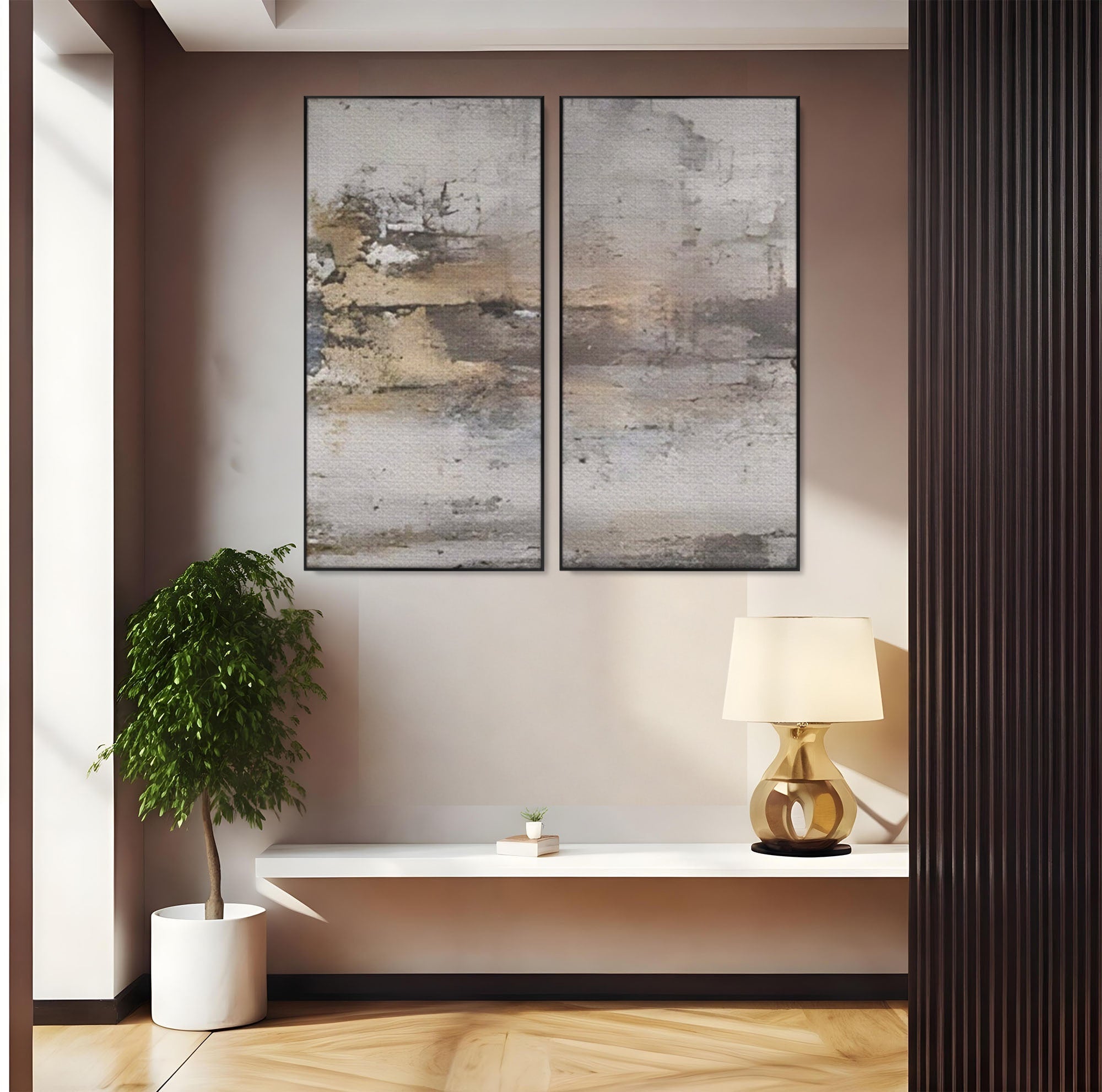 Set 2 Tablouri Canvas Premium LuxCanva® A2-1312, Abstract Gray, Living, Gri, Decorativ, Dormitor, Bronz, Culori Vibrante
