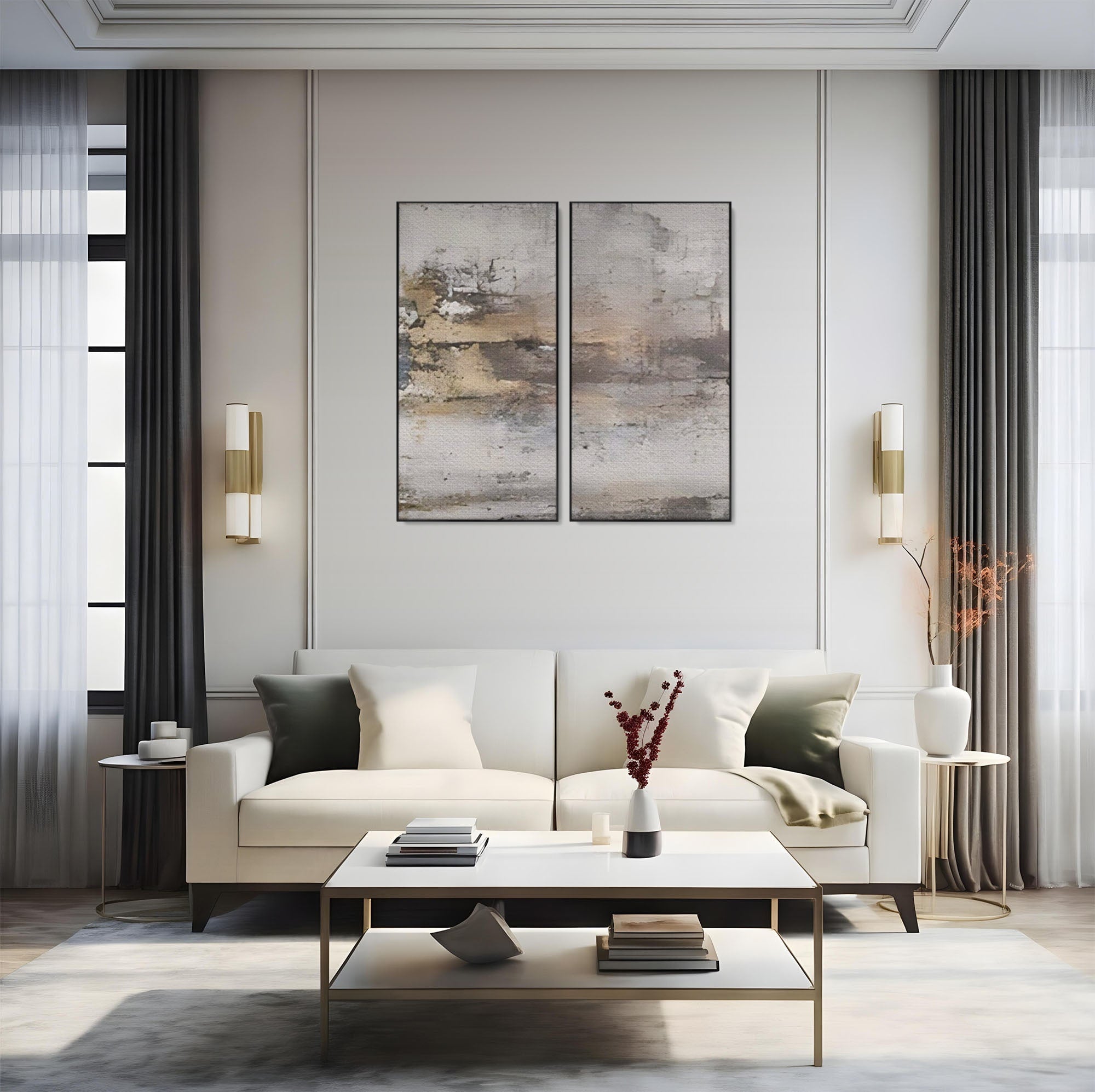 Set 2 Tablouri Canvas Premium LuxCanva® A2-1312, Abstract Gray, Living, Gri, Decorativ, Dormitor, Bronz, Culori Vibrante