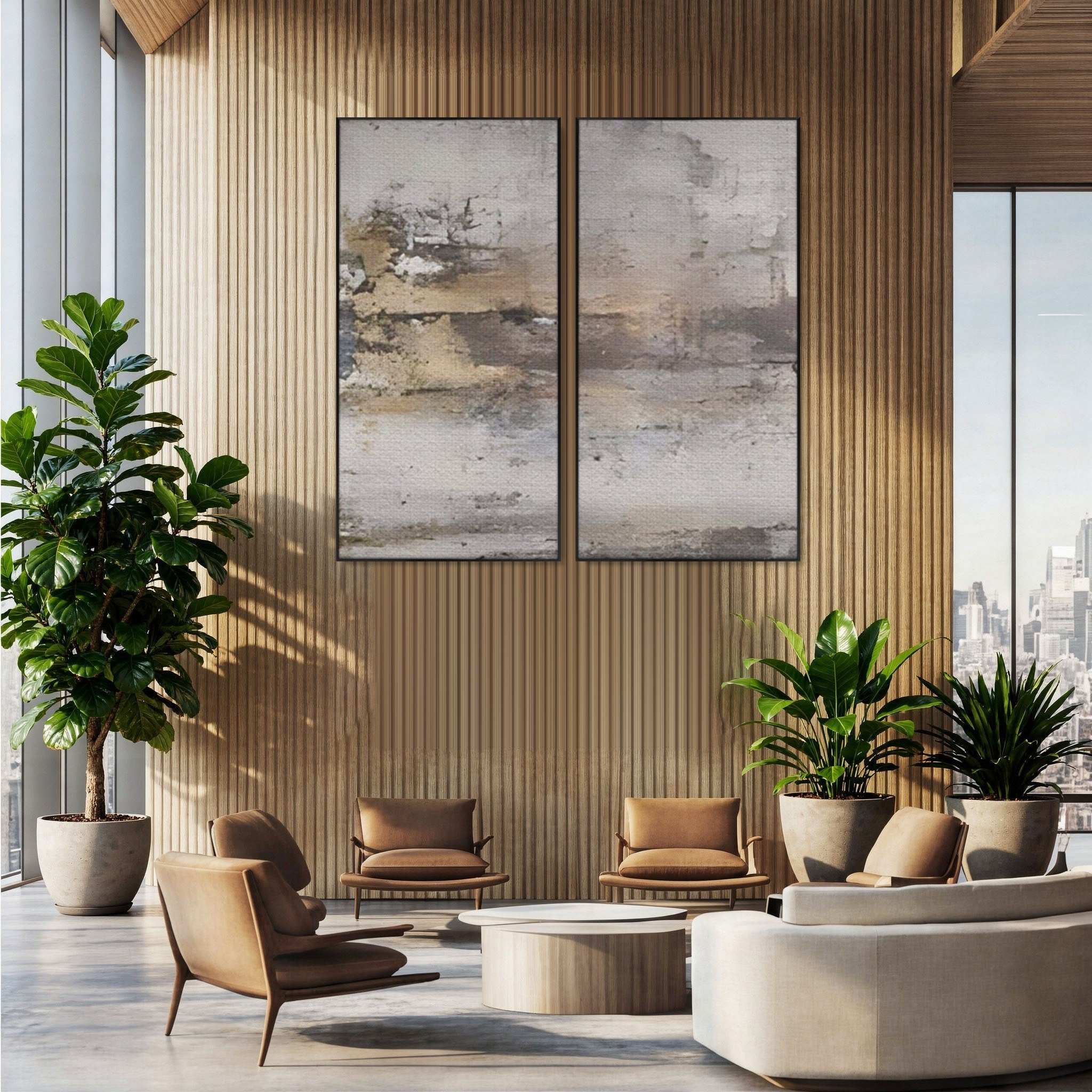Set 2 Tablouri Canvas Premium LuxCanva® A2-1312, Abstract Gray, Living, Gri, Decorativ, Dormitor, Bronz, Culori Vibrante