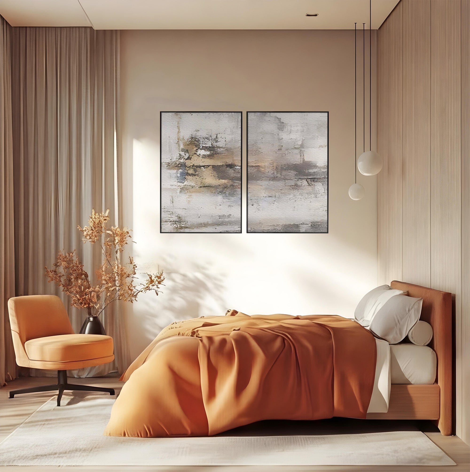 Set 2 Tablouri Canvas Premium LuxCanva® A2-1312, Abstract Gray, Living, Gri, Decorativ, Dormitor, Bronz, Culori Vibrante