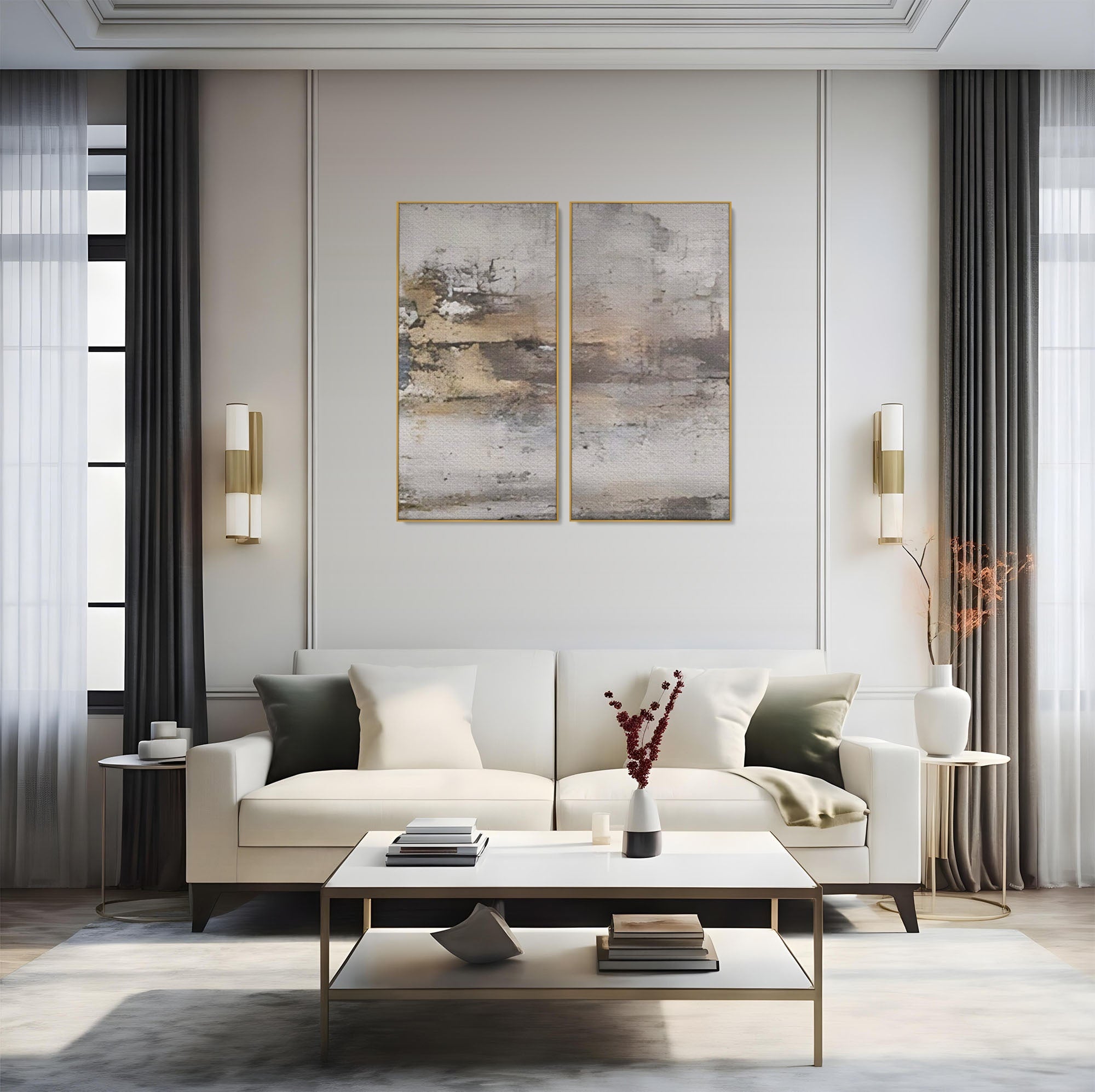 Set 2 Tablouri Canvas Premium LuxCanva® A2-1312, Abstract Gray, Living, Gri, Decorativ, Dormitor, Bronz, Culori Vibrante