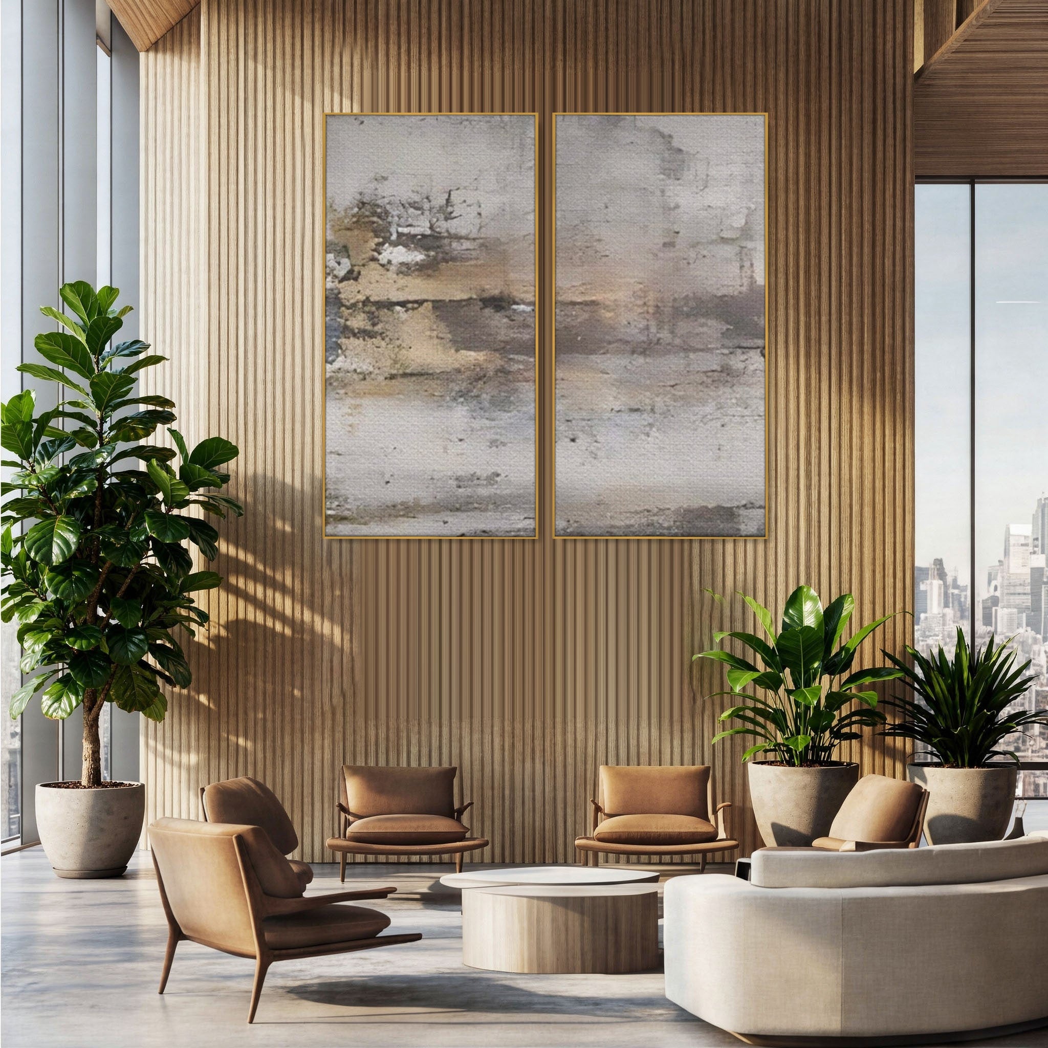 Set 2 Tablouri Canvas Premium LuxCanva® A2-1312, Abstract Gray, Living, Gri, Decorativ, Dormitor, Bronz, Culori Vibrante