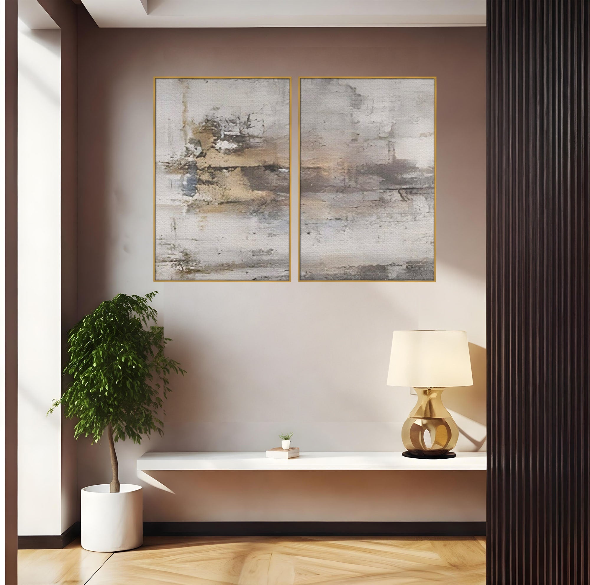Set 2 Tablouri Canvas Premium LuxCanva® A2-1312, Abstract Gray, Living, Gri, Decorativ, Dormitor, Bronz, Culori Vibrante