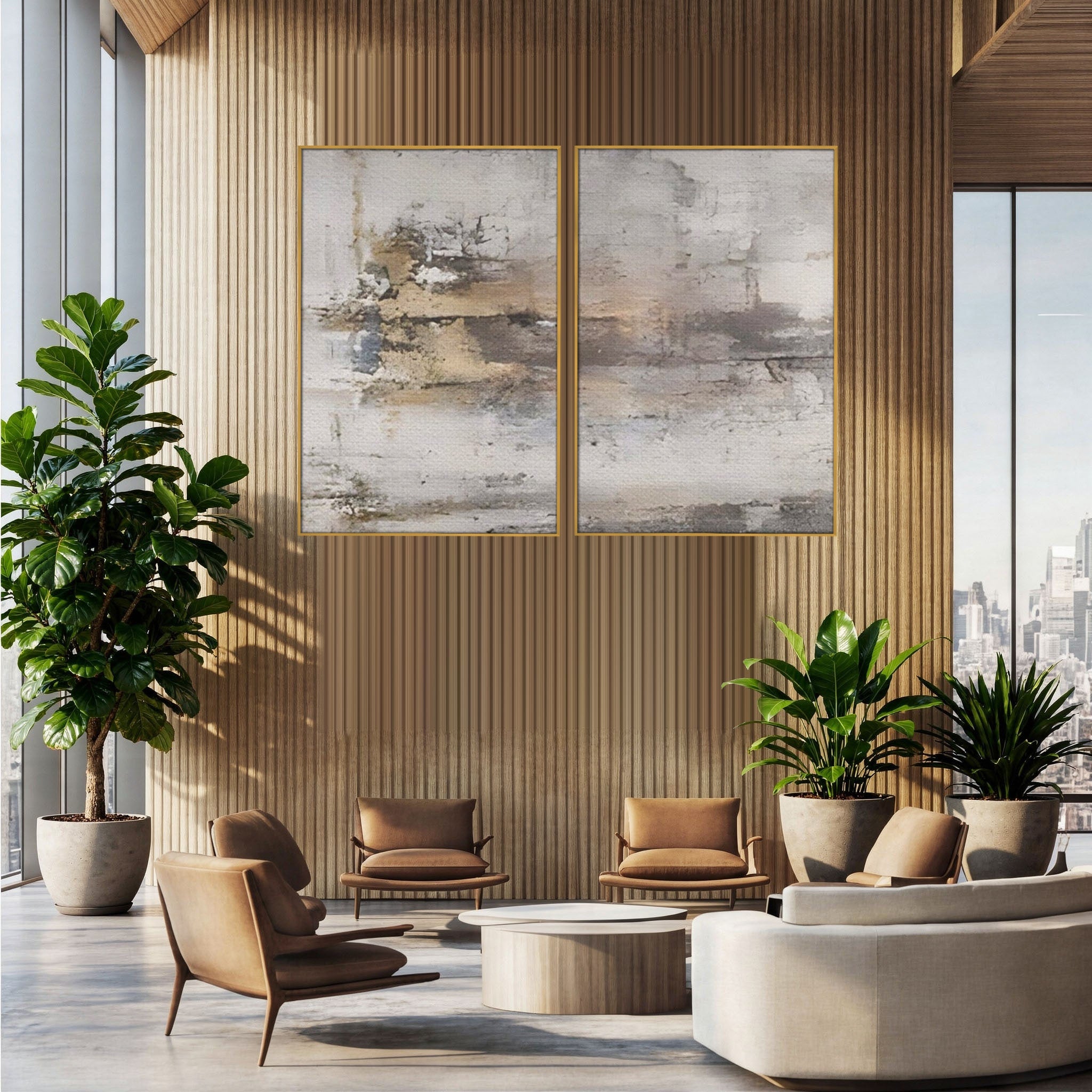 Set 2 Tablouri Canvas Premium LuxCanva® A2-1312, Abstract Gray, Living, Gri, Decorativ, Dormitor, Bronz, Culori Vibrante