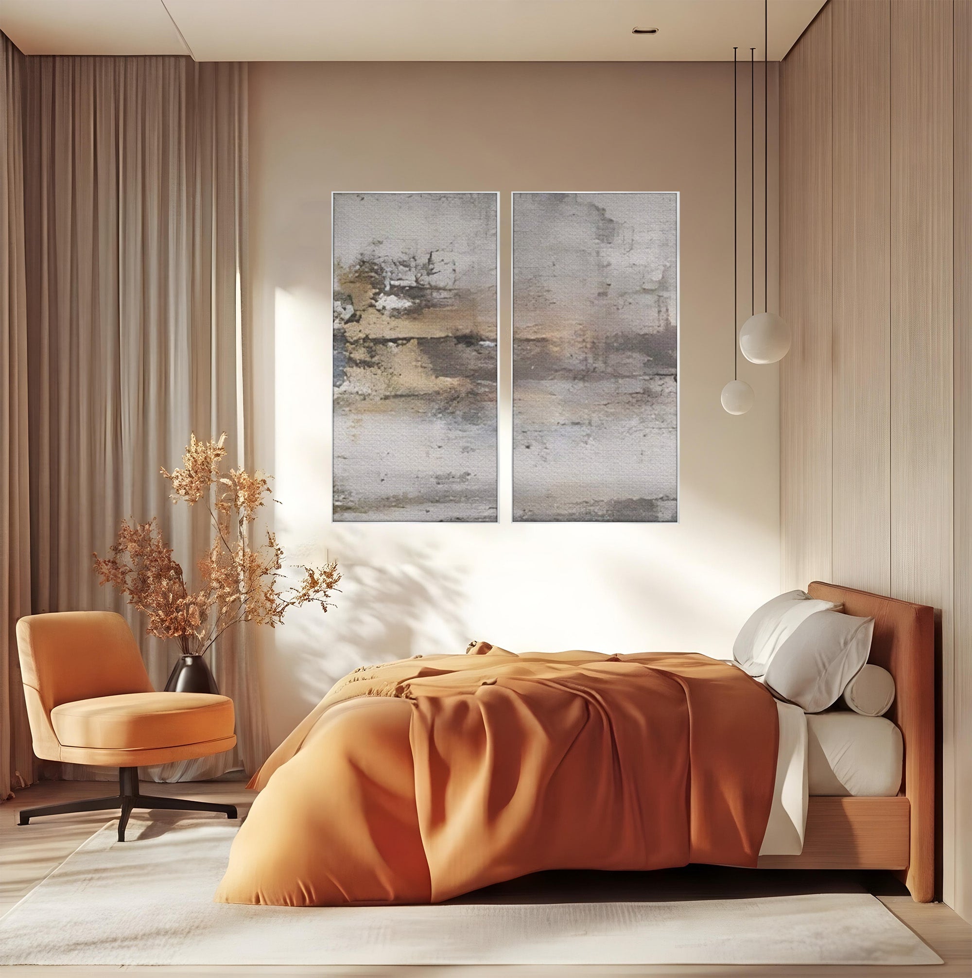 Set 2 Tablouri Canvas Premium LuxCanva® A2-1312, Abstract Gray, Living, Gri, Decorativ, Dormitor, Bronz, Culori Vibrante