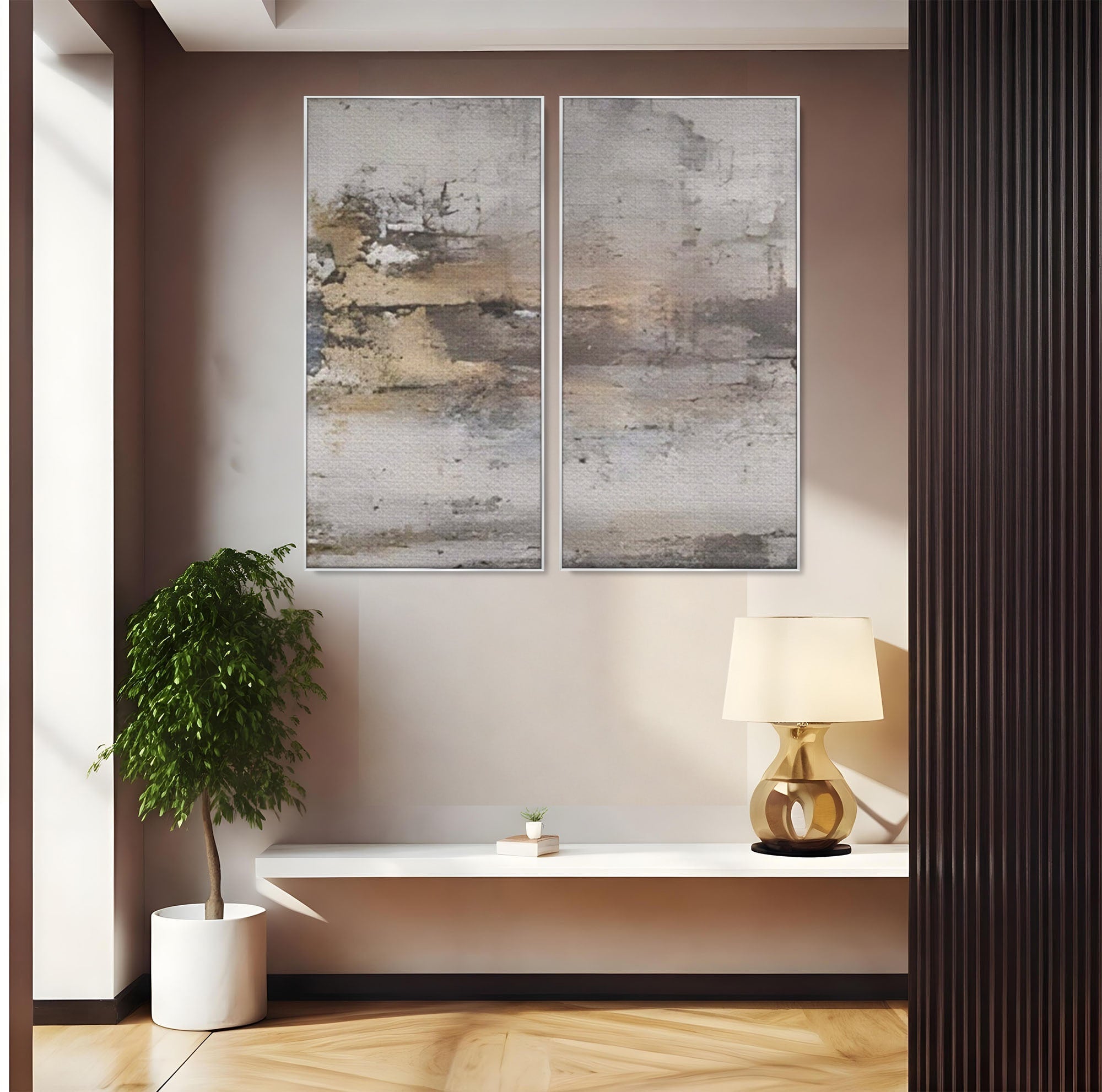 Set 2 Tablouri Canvas Premium LuxCanva® A2-1312, Abstract Gray, Living, Gri, Decorativ, Dormitor, Bronz, Culori Vibrante