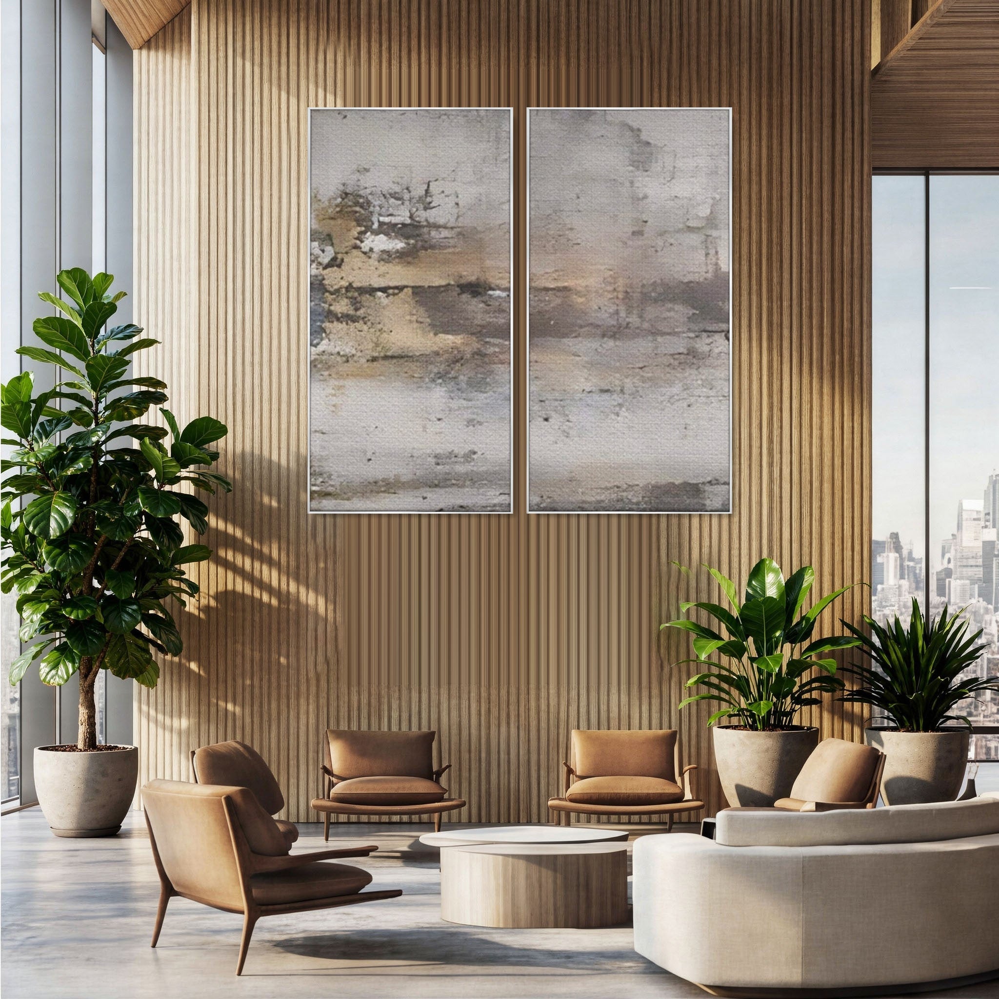Set 2 Tablouri Canvas Premium LuxCanva® A2-1312, Abstract Gray, Living, Gri, Decorativ, Dormitor, Bronz, Culori Vibrante