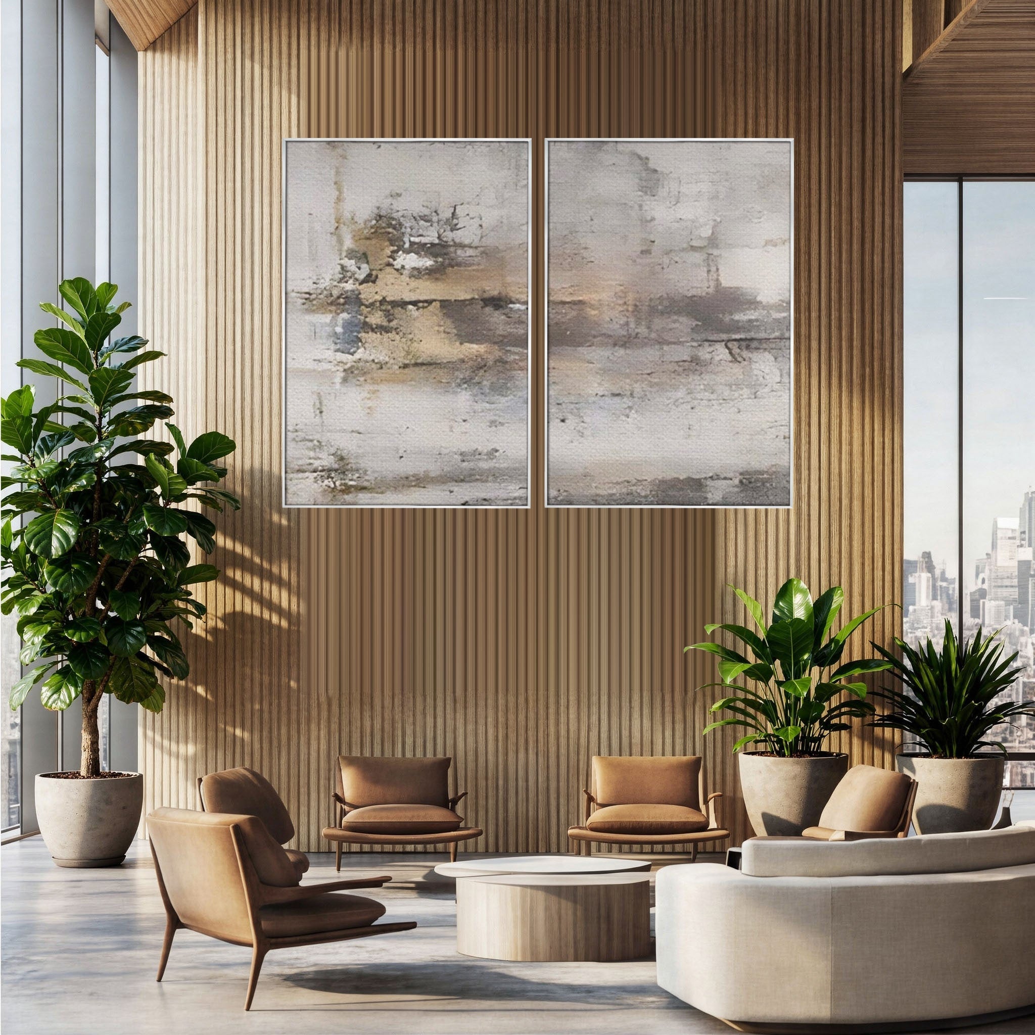 Set 2 Tablouri Canvas Premium LuxCanva® A2-1312, Abstract Gray, Living, Gri, Decorativ, Dormitor, Bronz, Culori Vibrante