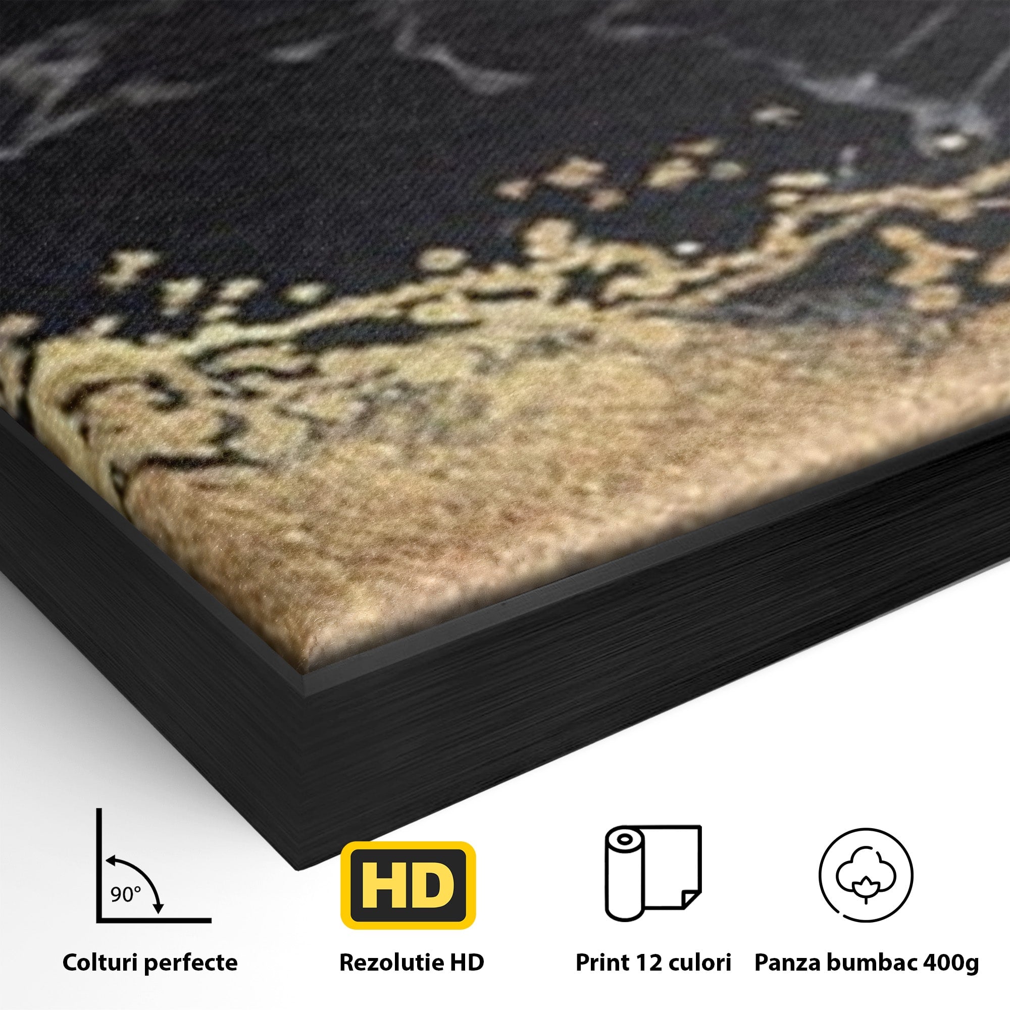 Set 2 Tablouri Canvas Premium LuxCanva® A2-1327, Black Marble, Living, Marmura, Abstract, Auriu, Dormitor, Culori Vibrante