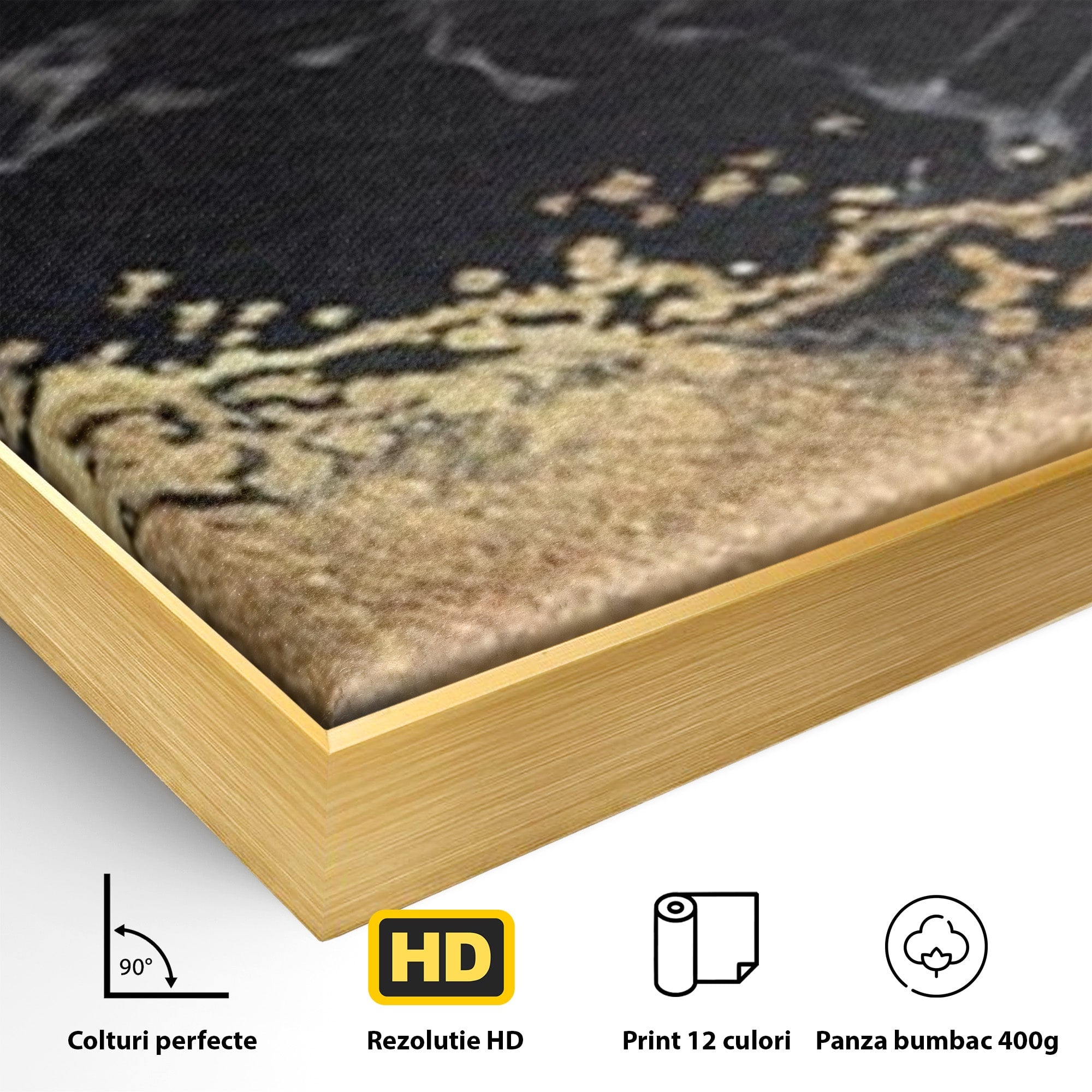 Set 2 Tablouri Canvas Premium LuxCanva® A2-1327, Black Marble, Living, Marmura, Abstract, Auriu, Dormitor, Culori Vibrante