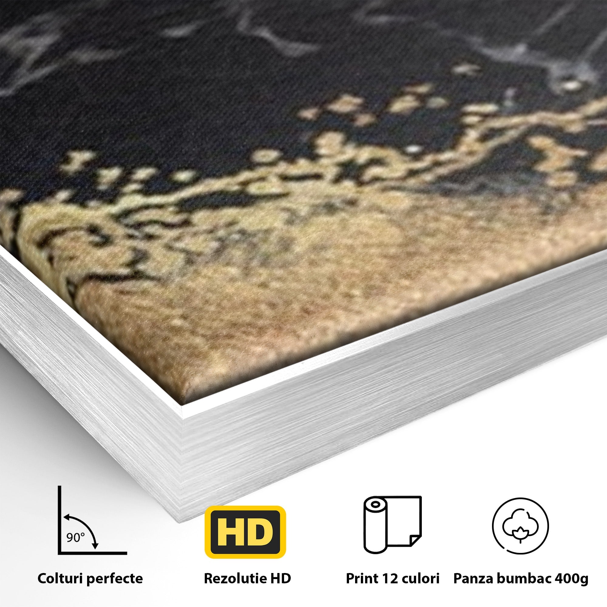 Set 2 Tablouri Canvas Premium LuxCanva® A2-1327, Black Marble, Living, Marmura, Abstract, Auriu, Dormitor, Culori Vibrante