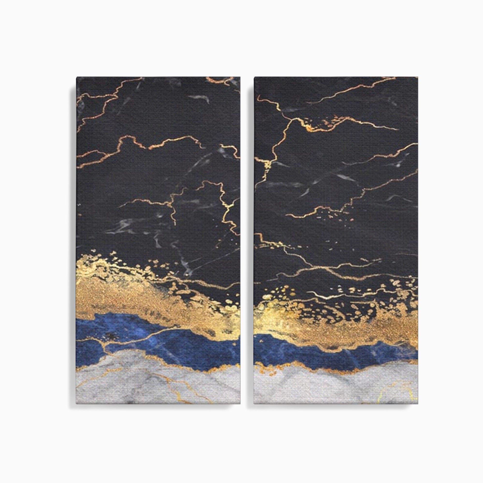 Set 2 Tablouri Canvas Premium LuxCanva® A2-1327, Black Marble, Living, Marmura, Abstract, Auriu, Dormitor, Culori Vibrante
