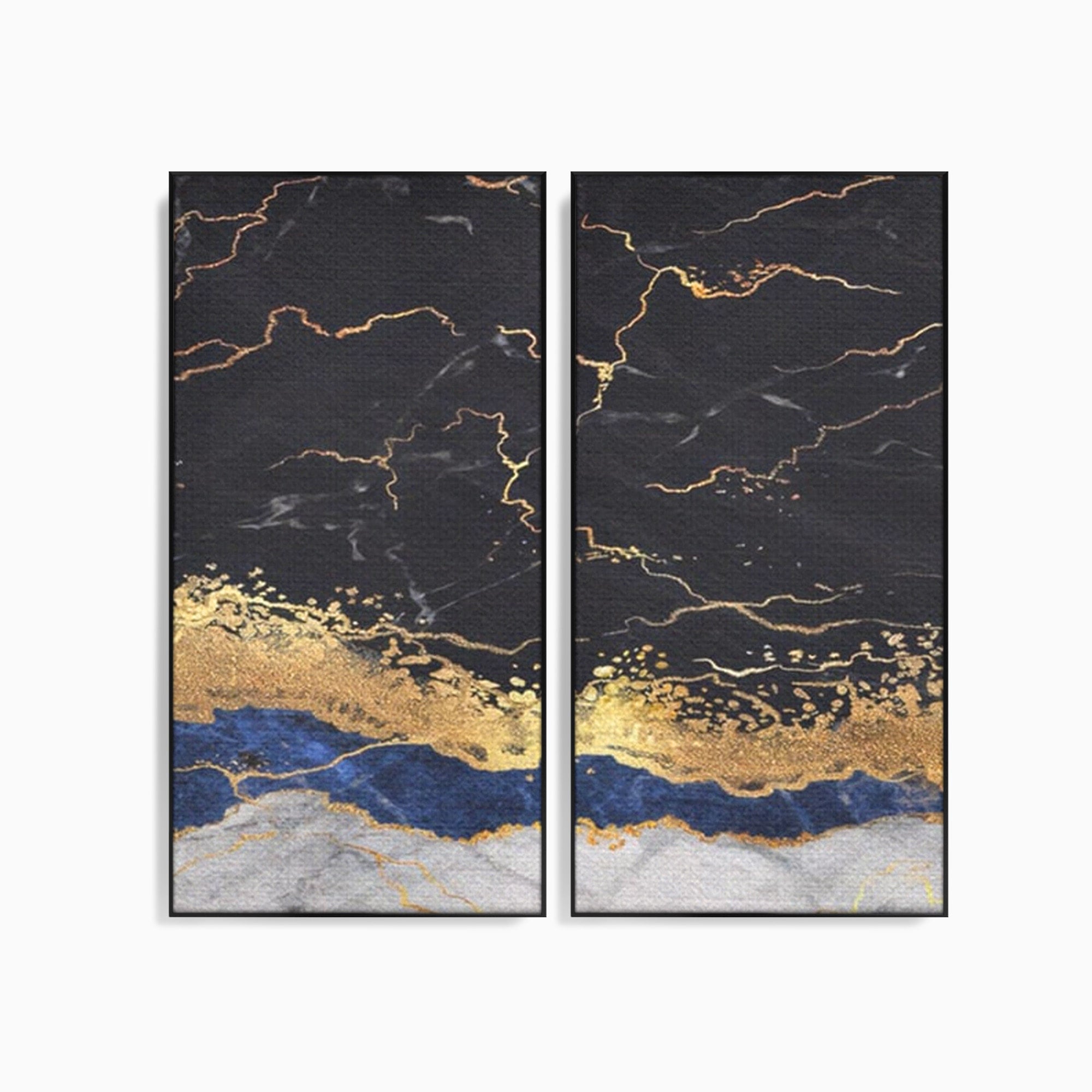 Set 2 Tablouri Canvas Premium LuxCanva® A2-1327, Black Marble, Living, Marmura, Abstract, Auriu, Dormitor, Culori Vibrante