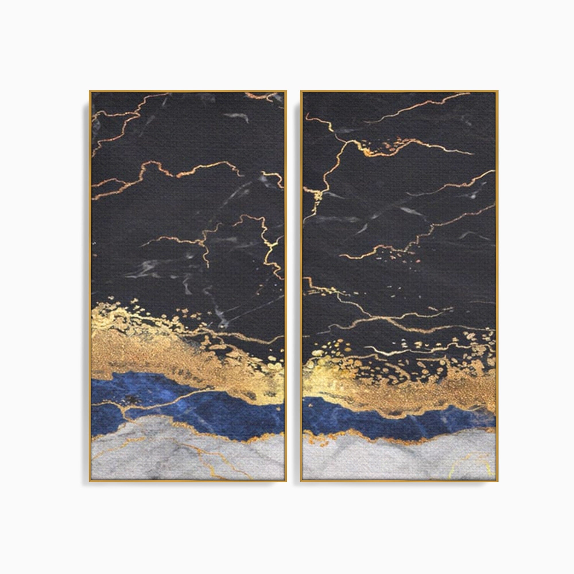 Set 2 Tablouri Canvas Premium LuxCanva® A2-1327, Black Marble, Living, Marmura, Abstract, Auriu, Dormitor, Culori Vibrante