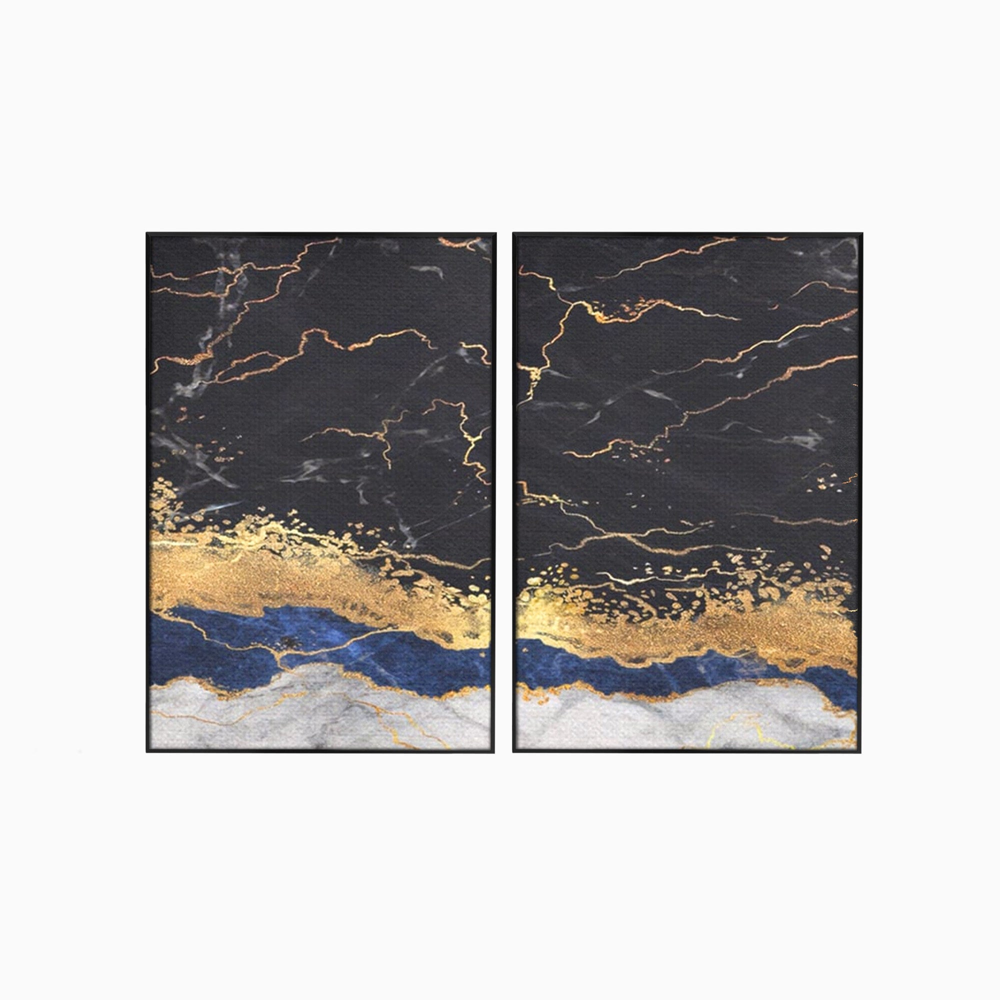 Set 2 Tablouri Canvas Premium LuxCanva® A2-1327, Black Marble, Living, Marmura, Abstract, Auriu, Dormitor, Culori Vibrante