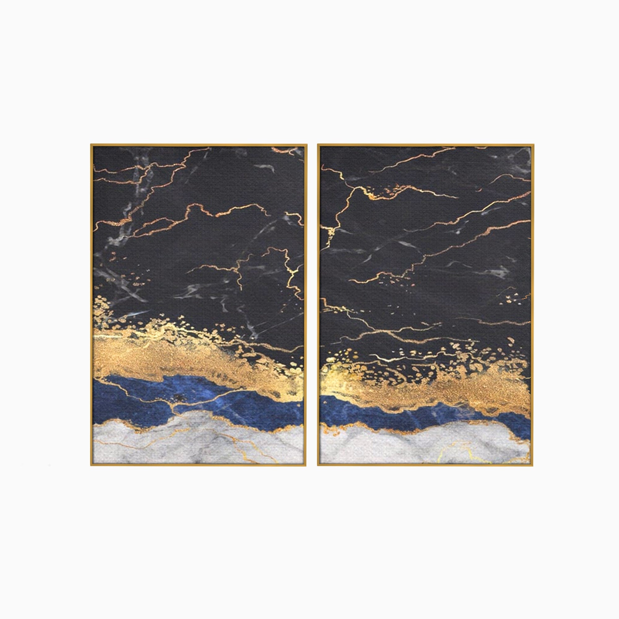 Set 2 Tablouri Canvas Premium LuxCanva® A2-1327, Black Marble, Living, Marmura, Abstract, Auriu, Dormitor, Culori Vibrante