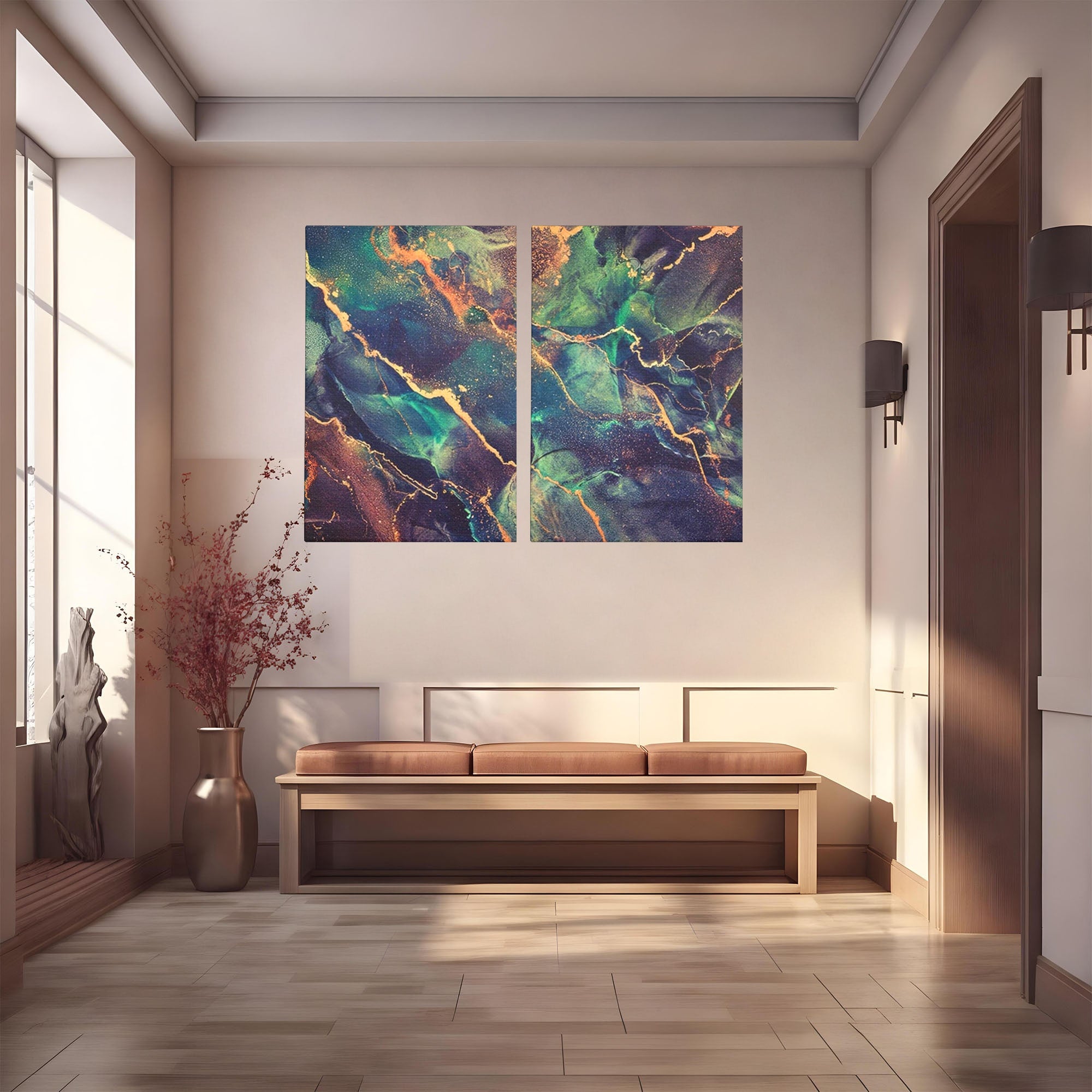 Set 2 Tablouri Canvas Premium LuxCanva® A2-1355, Abstract Dream, Dormitor, Natural Pigment, Luxury Art, Living, Culori Vibrante