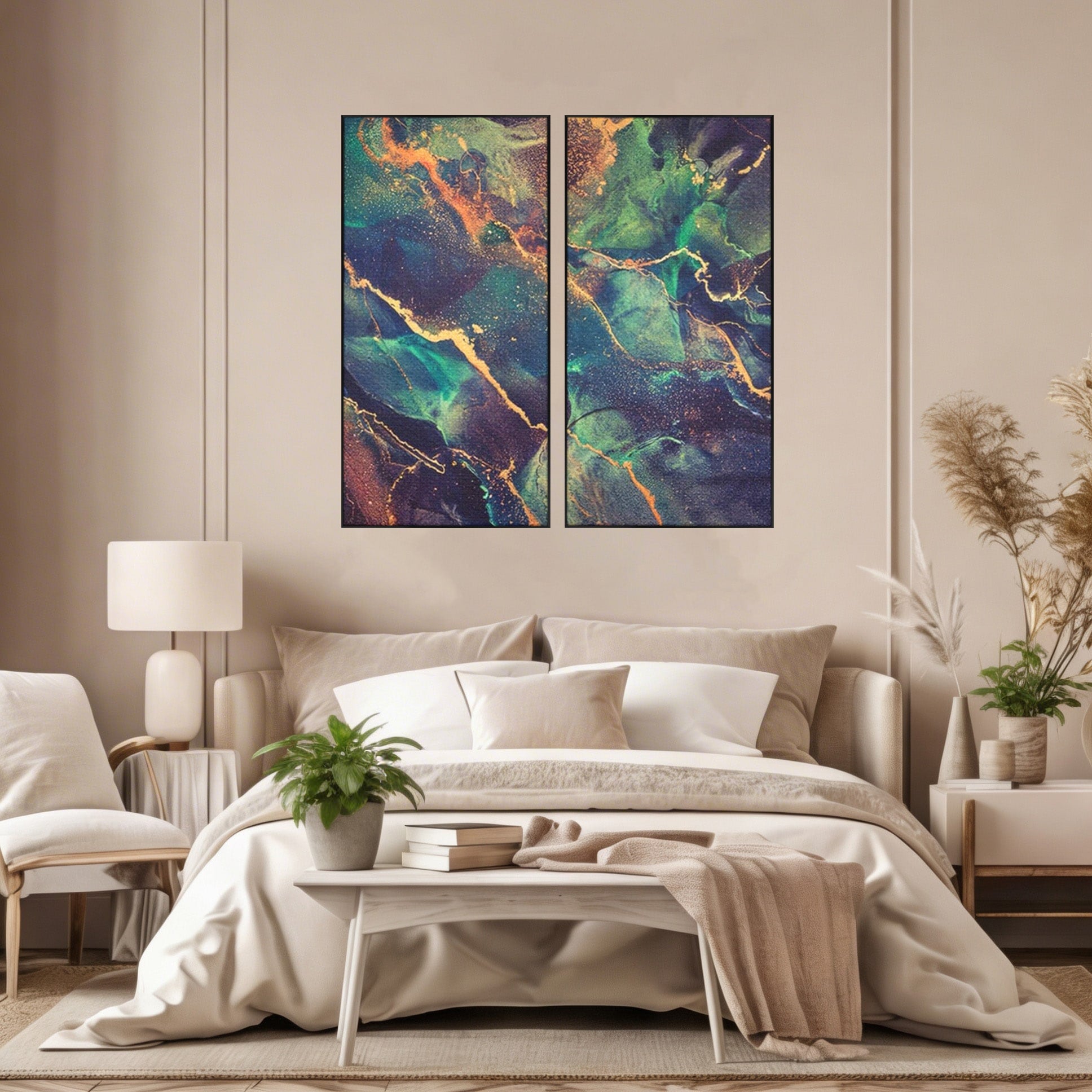 Set 2 Tablouri Canvas Premium LuxCanva® A2-1355, Abstract Dream, Dormitor, Natural Pigment, Luxury Art, Living, Culori Vibrante