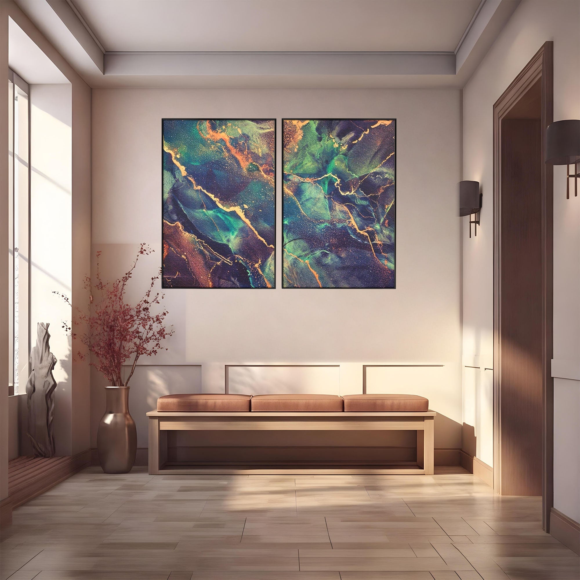 Set 2 Tablouri Canvas Premium LuxCanva® A2-1355, Abstract Dream, Dormitor, Natural Pigment, Luxury Art, Living, Culori Vibrante