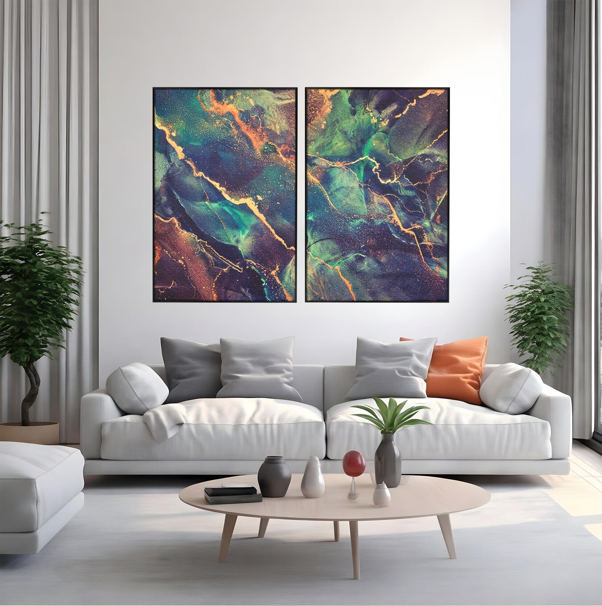 Set 2 Tablouri Canvas Premium LuxCanva® A2-1355, Abstract Dream, Dormitor, Natural Pigment, Luxury Art, Living, Culori Vibrante