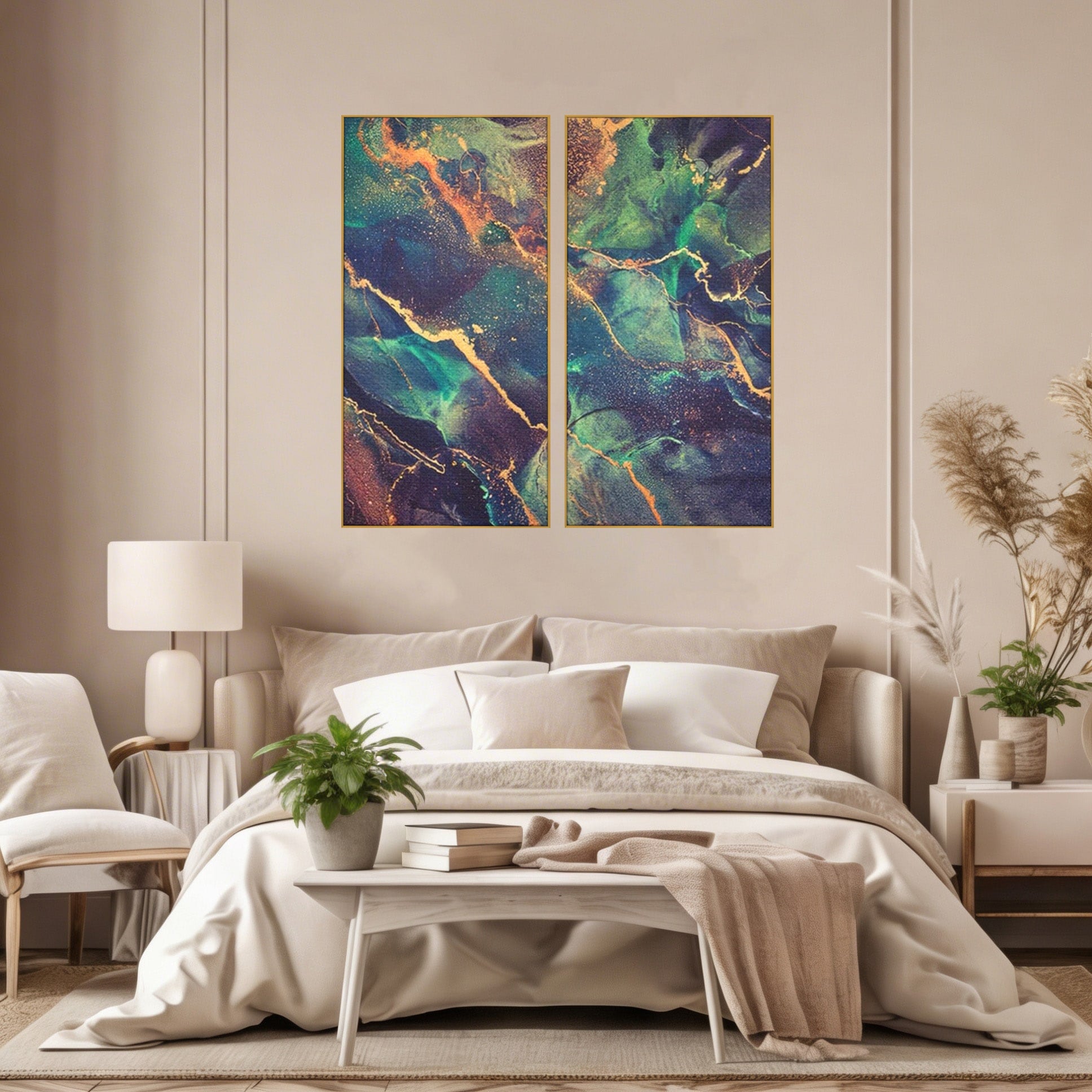 Set 2 Tablouri Canvas Premium LuxCanva® A2-1355, Abstract Dream, Dormitor, Natural Pigment, Luxury Art, Living, Culori Vibrante