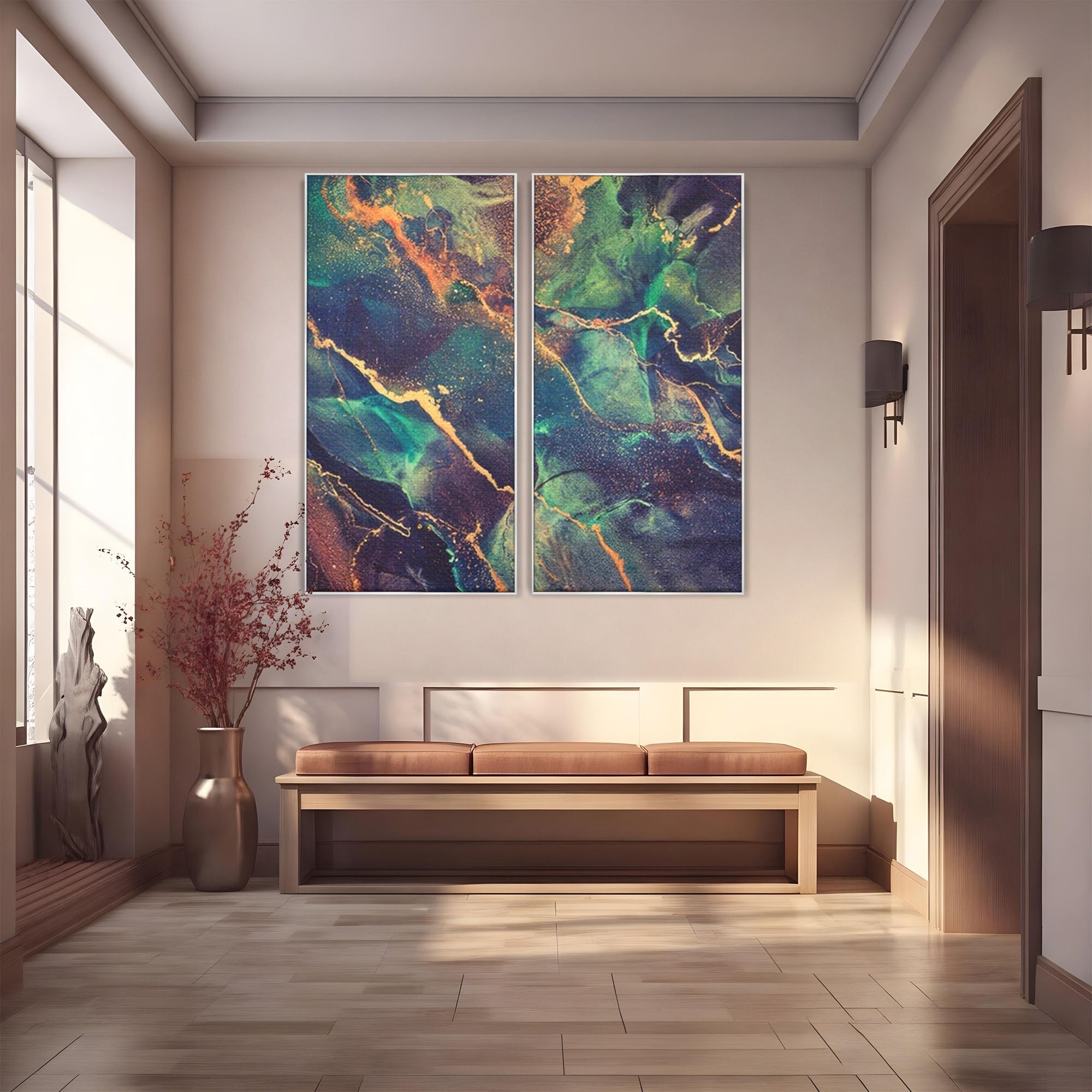 Set 2 Tablouri Canvas Premium LuxCanva® A2-1355, Abstract Dream, Dormitor, Natural Pigment, Luxury Art, Living, Culori Vibrante