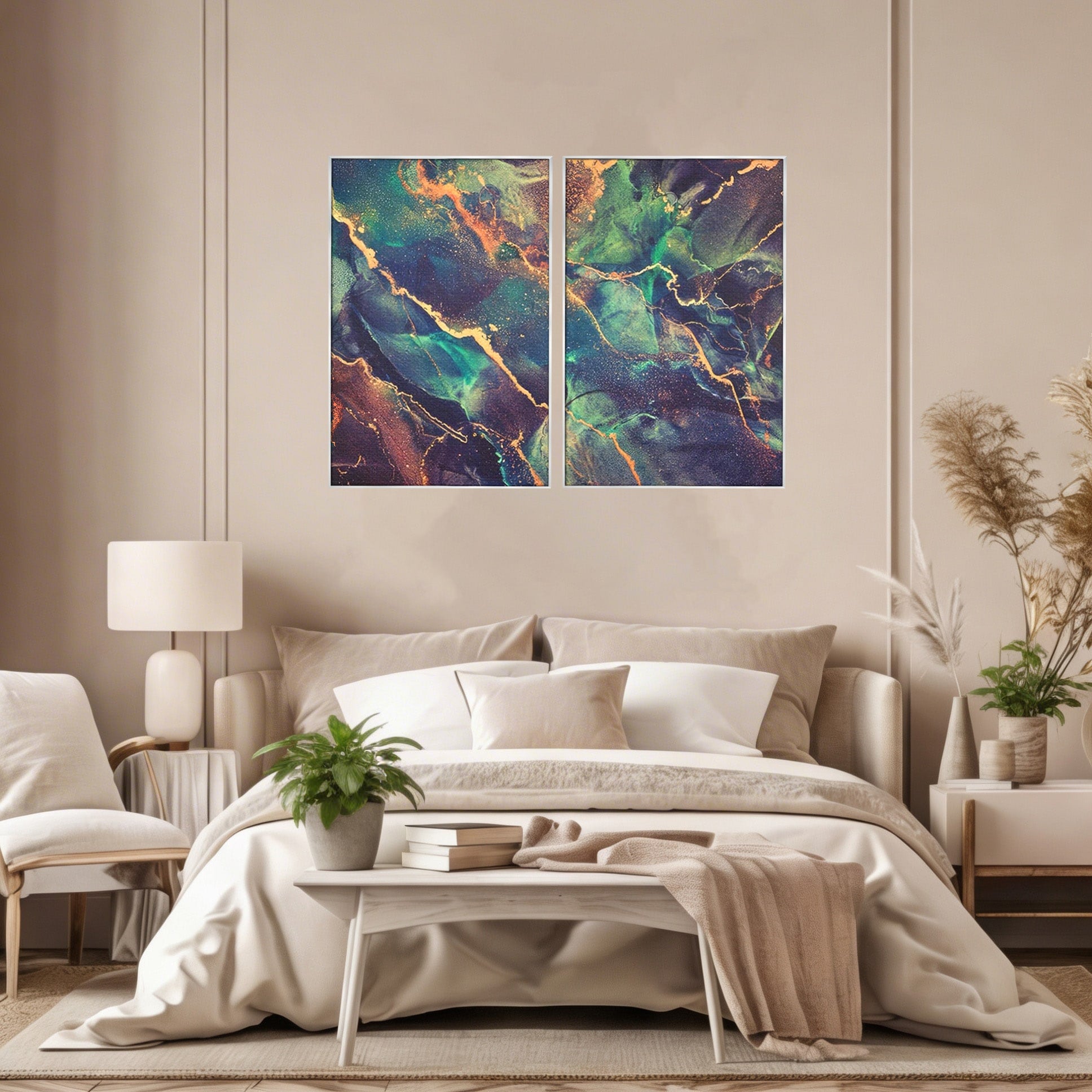 Set 2 Tablouri Canvas Premium LuxCanva® A2-1355, Abstract Dream, Dormitor, Natural Pigment, Luxury Art, Living, Culori Vibrante