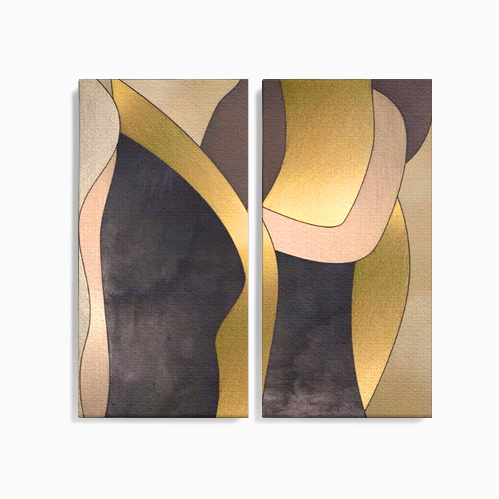 Set 2 Tablouri Canvas Premium LuxCanva® A2-1378, Siluete, Dormitor, Abstract, Auriu, Decorativ, Living, Culori Vibrante