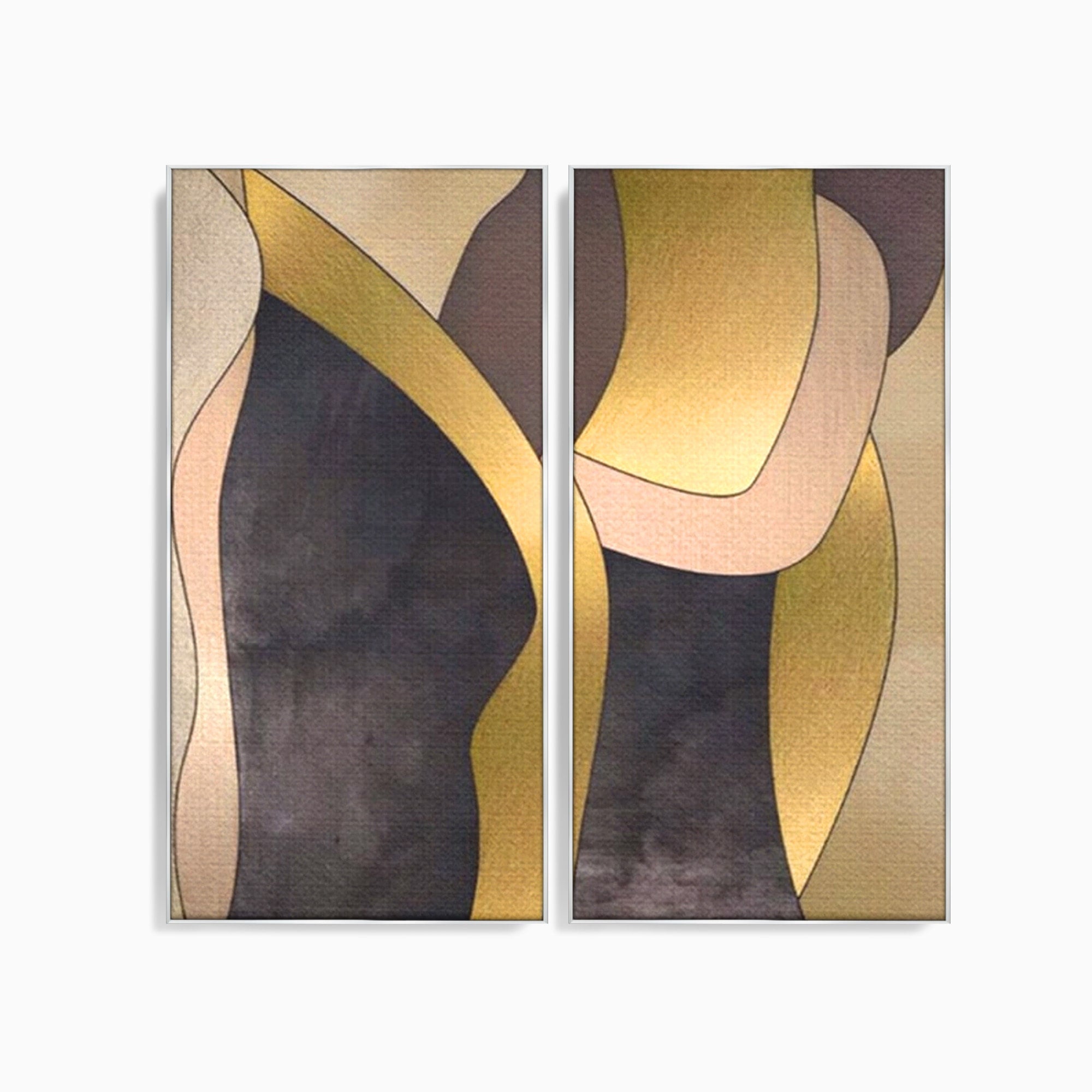 Set 2 Tablouri Canvas Premium LuxCanva® A2-1378, Siluete, Dormitor, Abstract, Auriu, Decorativ, Living, Culori Vibrante