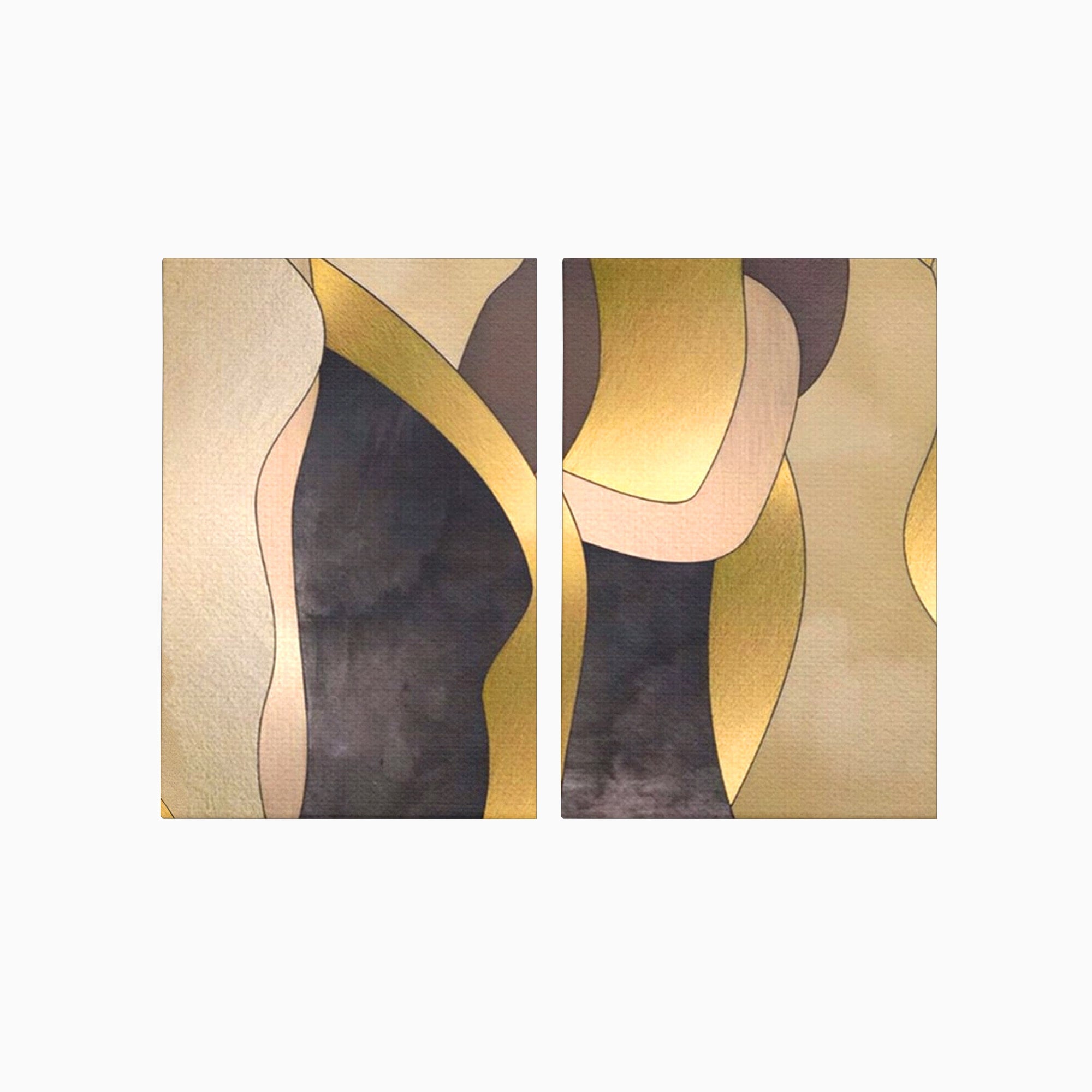 Set 2 Tablouri Canvas Premium LuxCanva® A2-1378, Siluete, Dormitor, Abstract, Auriu, Decorativ, Living, Culori Vibrante