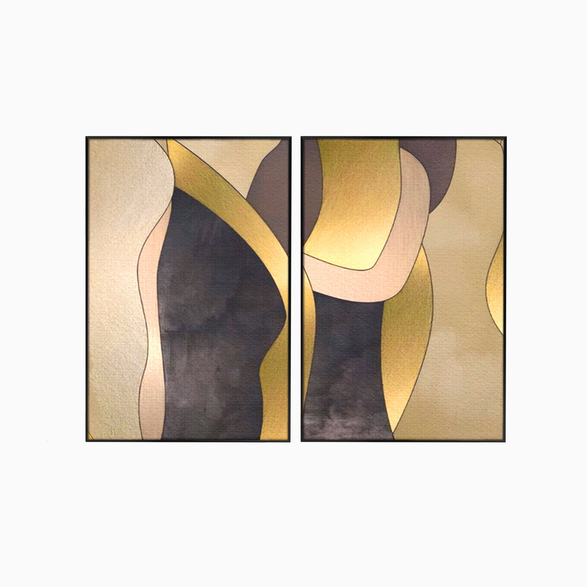 Set 2 Tablouri Canvas Premium LuxCanva® A2-1378, Siluete, Dormitor, Abstract, Auriu, Decorativ, Living, Culori Vibrante