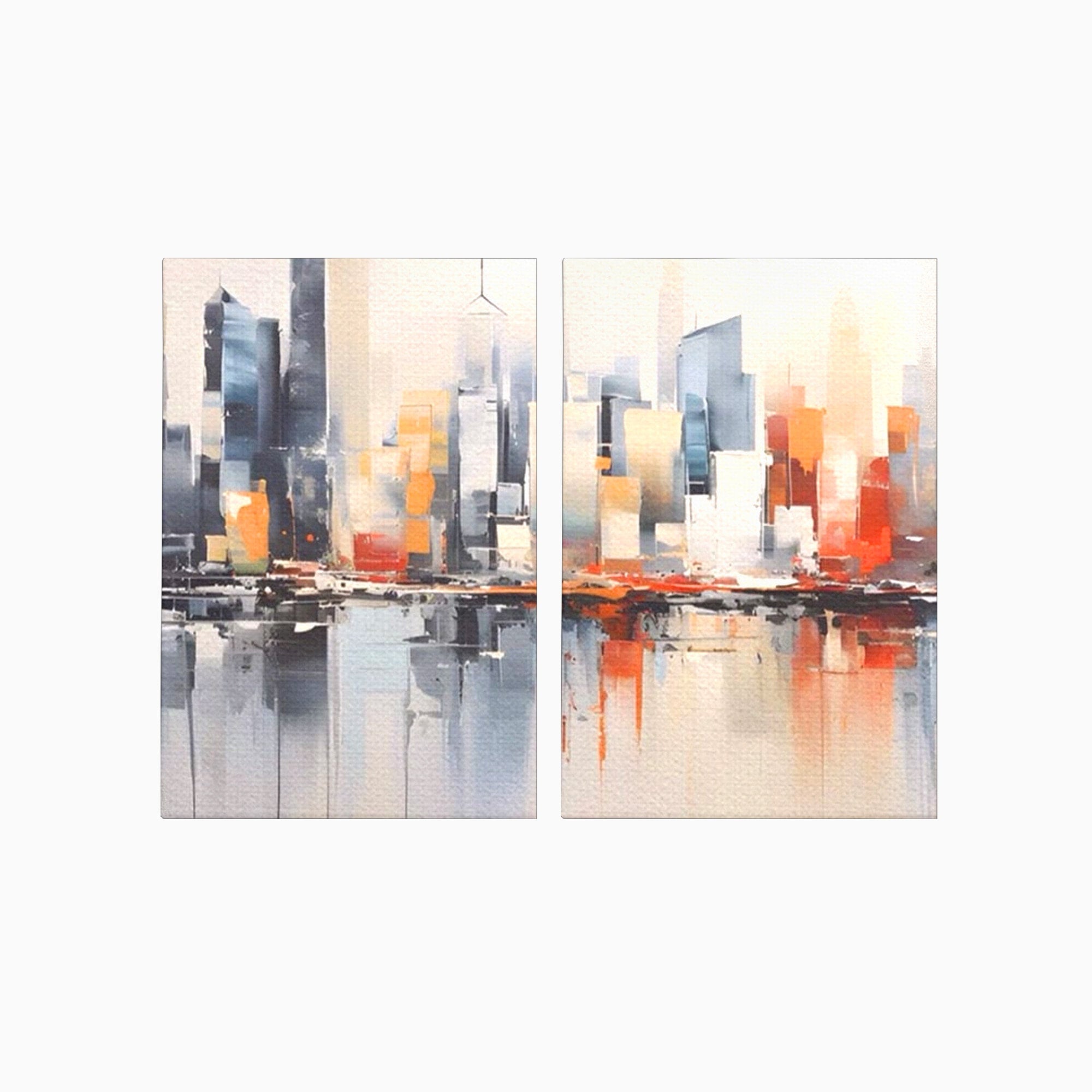 Set 2 Tablouri Canvas Premium LuxCanva® A2-1386, The City, Living, Oras, Cladiri, Reflexie, Dormitor, Culori Vibrante