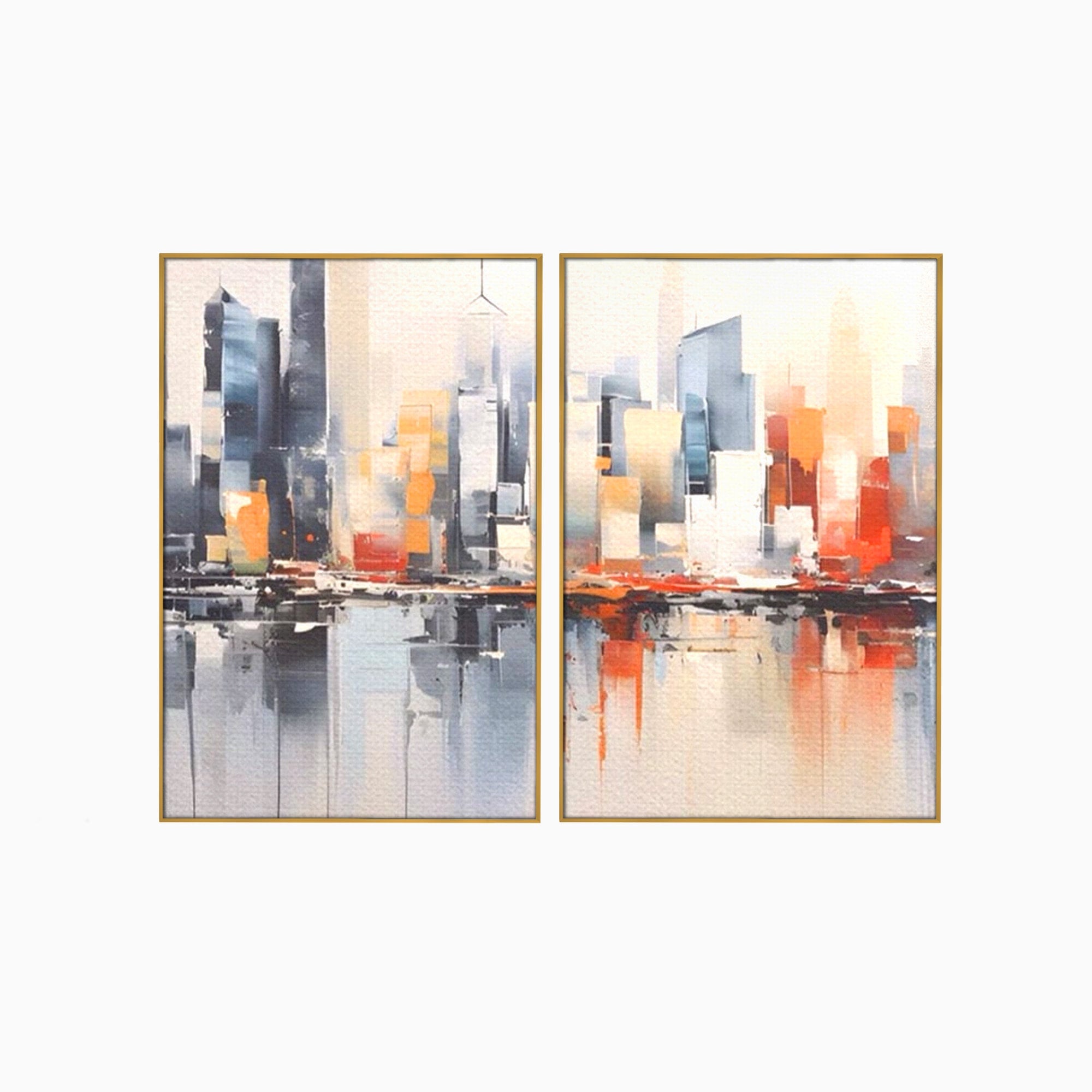 Set 2 Tablouri Canvas Premium LuxCanva® A2-1386, The City, Living, Oras, Cladiri, Reflexie, Dormitor, Culori Vibrante
