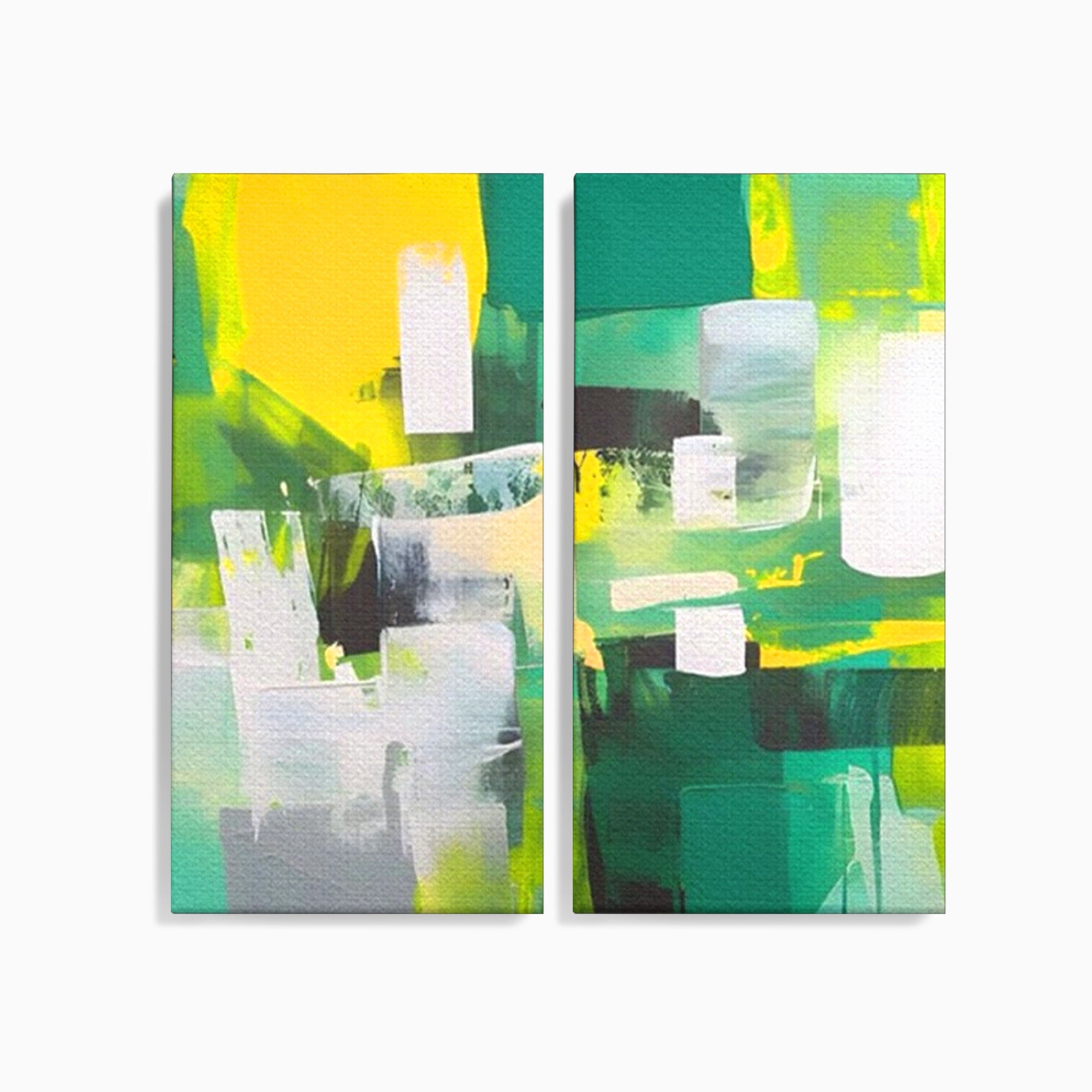 Set 2 Tablouri Canvas Premium LuxCanva® A2-1388, Abstract Green, Living, Verde, Culoare, Arta Moderna, Dormitor, Culori Vibrante