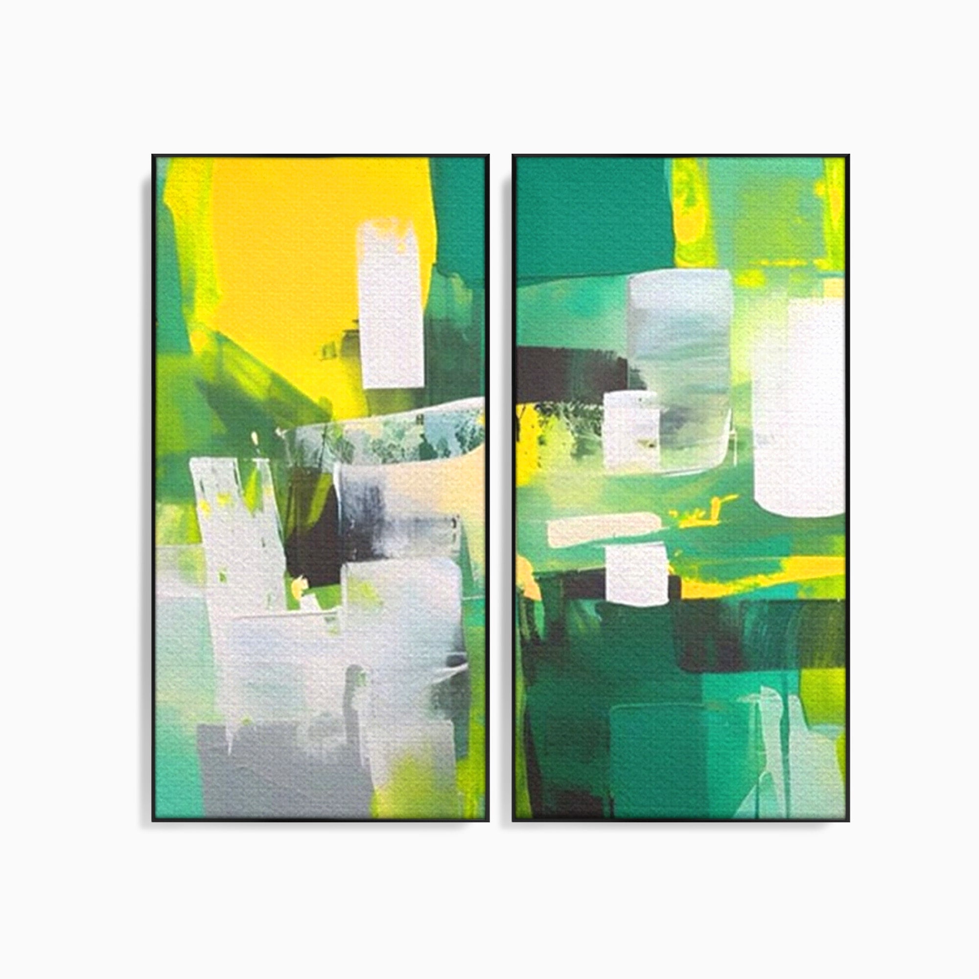 Set 2 Tablouri Canvas Premium LuxCanva® A2-1388, Abstract Green, Living, Verde, Culoare, Arta Moderna, Dormitor, Culori Vibrante