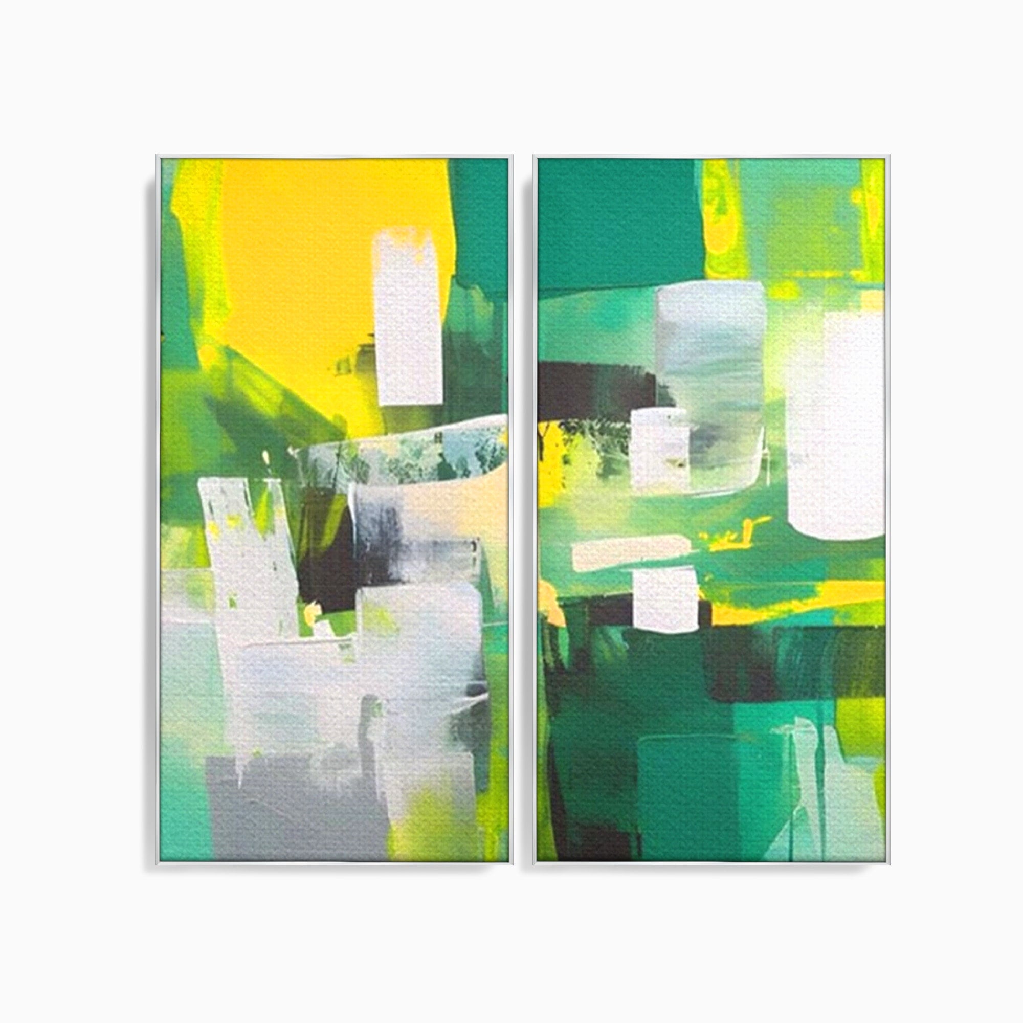 Set 2 Tablouri Canvas Premium LuxCanva® A2-1388, Abstract Green, Living, Verde, Culoare, Arta Moderna, Dormitor, Culori Vibrante