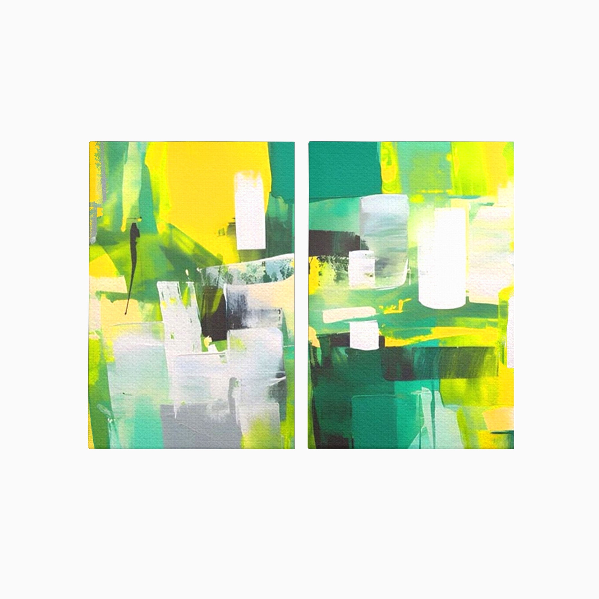 Set 2 Tablouri Canvas Premium LuxCanva® A2-1388, Abstract Green, Living, Verde, Culoare, Arta Moderna, Dormitor, Culori Vibrante