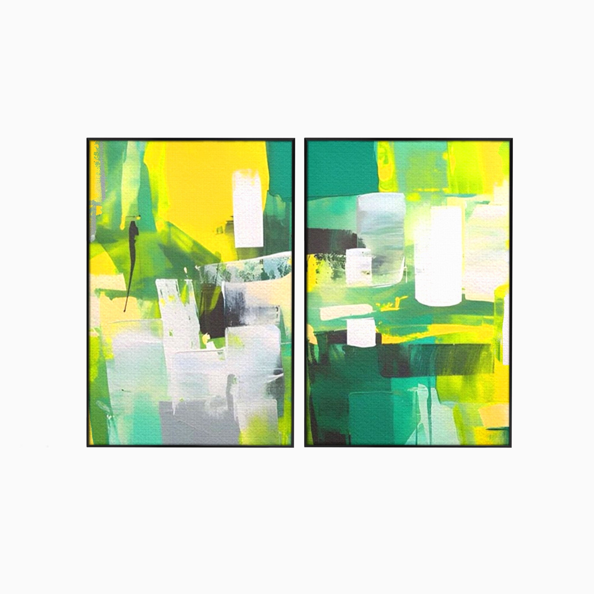Set 2 Tablouri Canvas Premium LuxCanva® A2-1388, Abstract Green, Living, Verde, Culoare, Arta Moderna, Dormitor, Culori Vibrante
