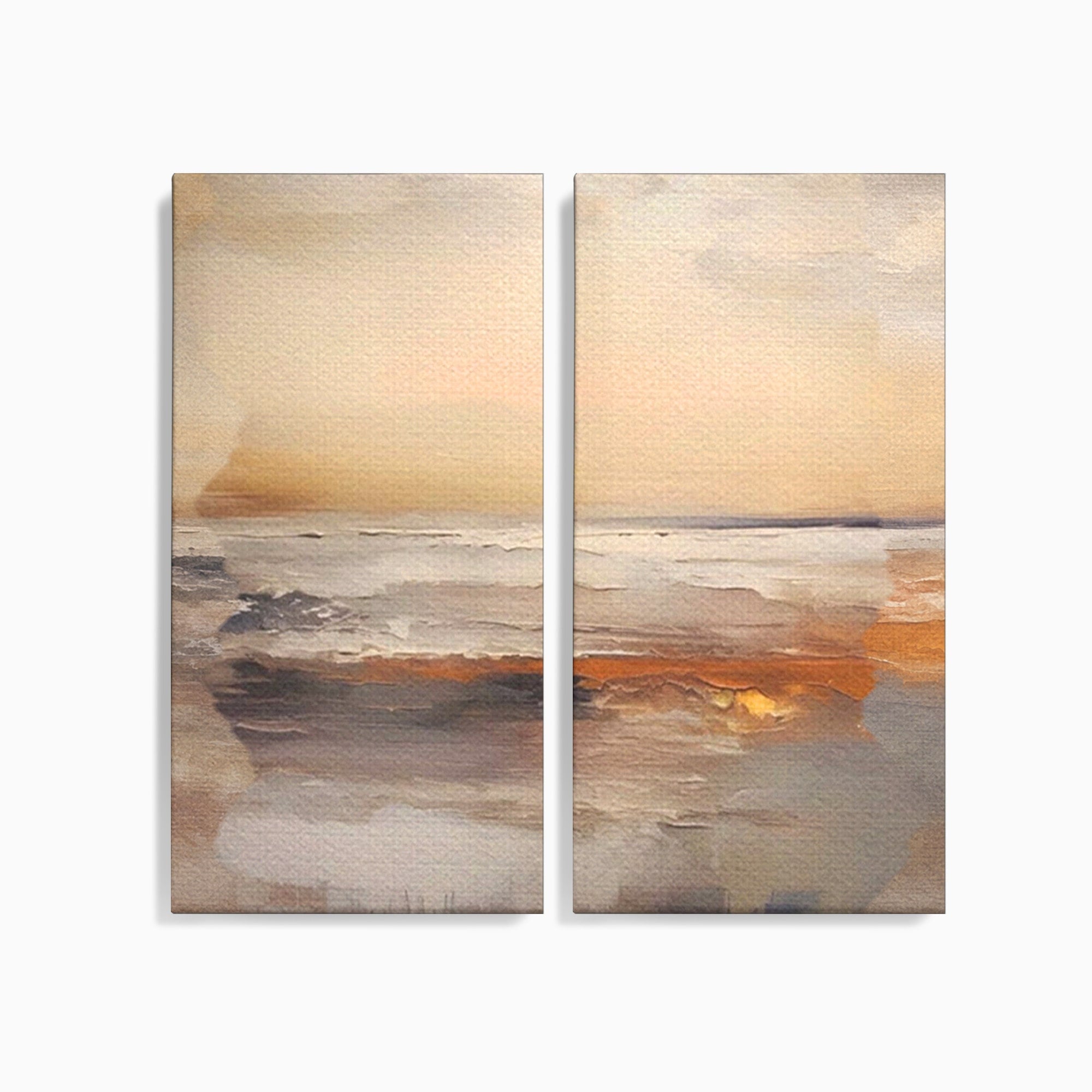 Set 2 Tablouri Canvas Premium LuxCanva® A2-1418, Gold Waves, Living Room, Valuri, Mare, Apa, Nisip, Decorativ, Culori Vibrante