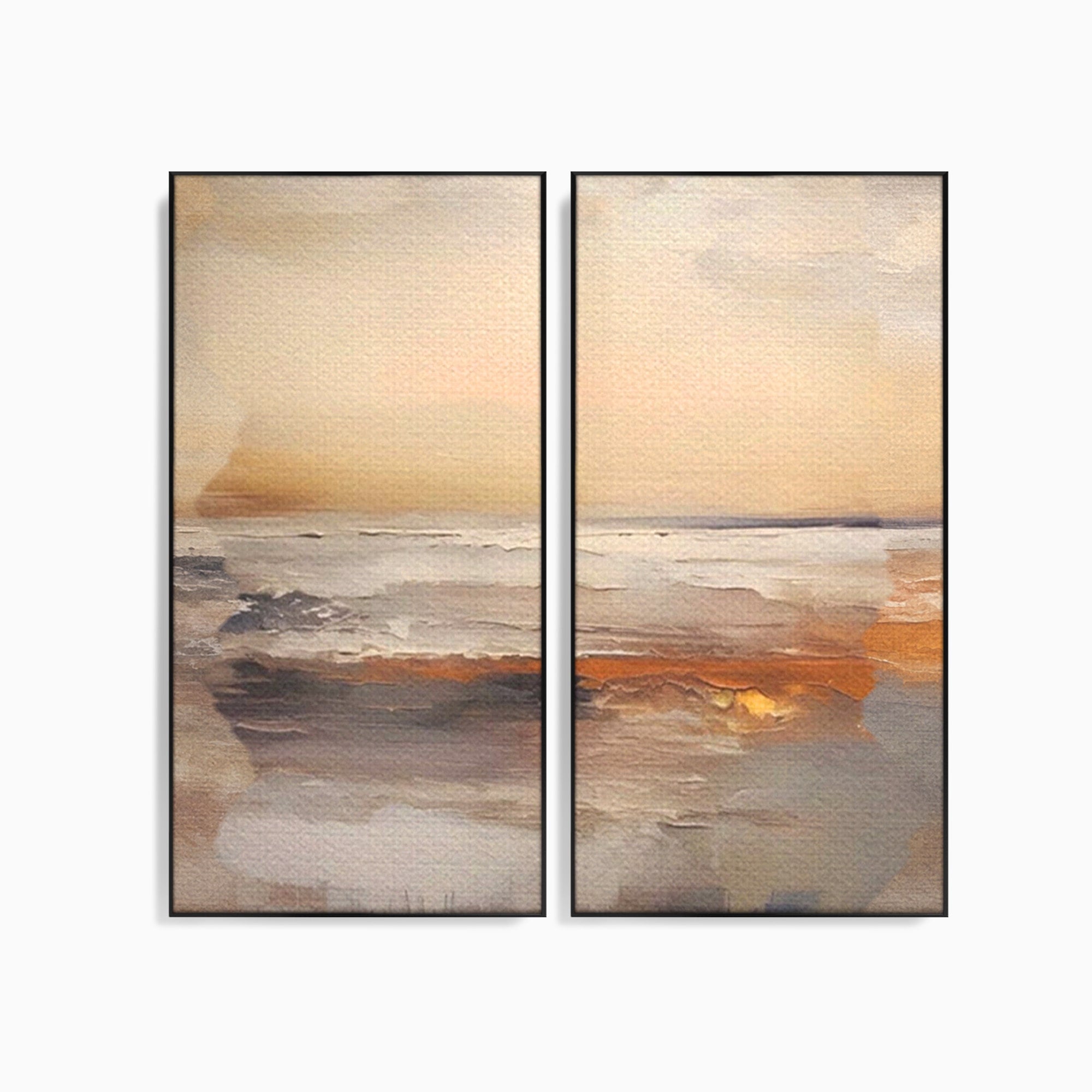 Set 2 Tablouri Canvas Premium LuxCanva® A2-1418, Gold Waves, Living Room, Valuri, Mare, Apa, Nisip, Decorativ, Culori Vibrante