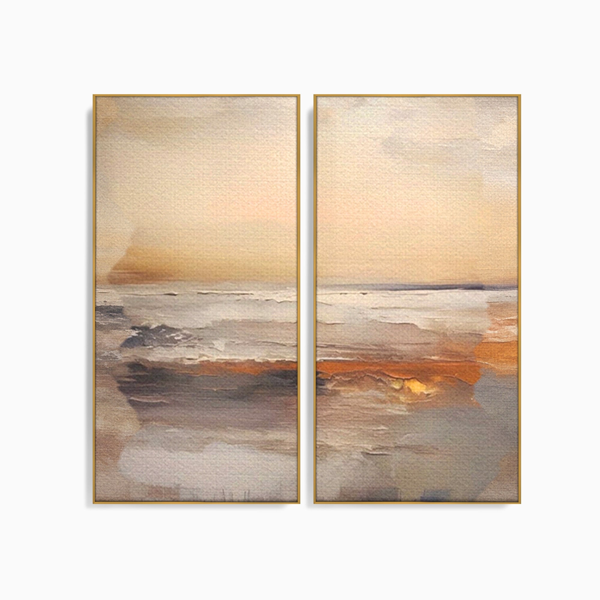 Set 2 Tablouri Canvas Premium LuxCanva® A2-1418, Gold Waves, Living Room, Valuri, Mare, Apa, Nisip, Decorativ, Culori Vibrante